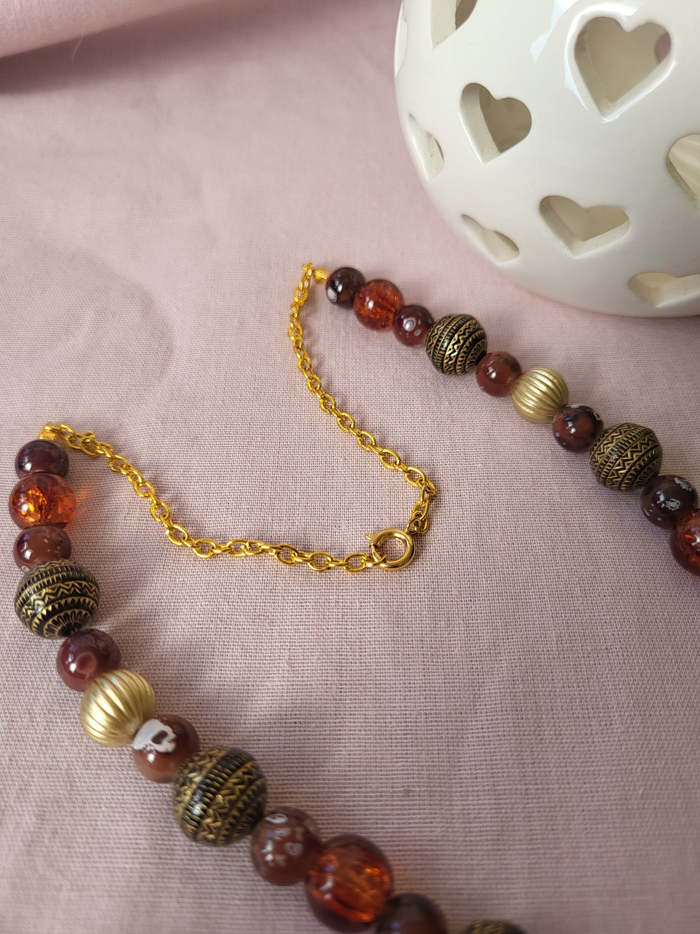 Unique Upcycled Browns and Gold Bib Necklace