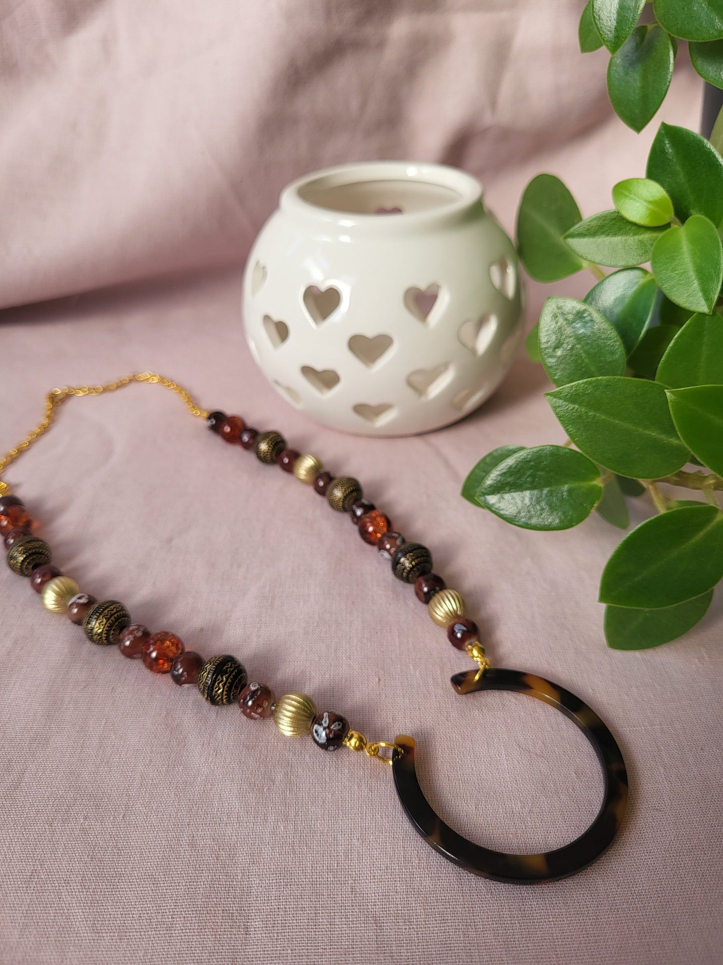 Unique Upcycled Browns and Gold Bib Necklace