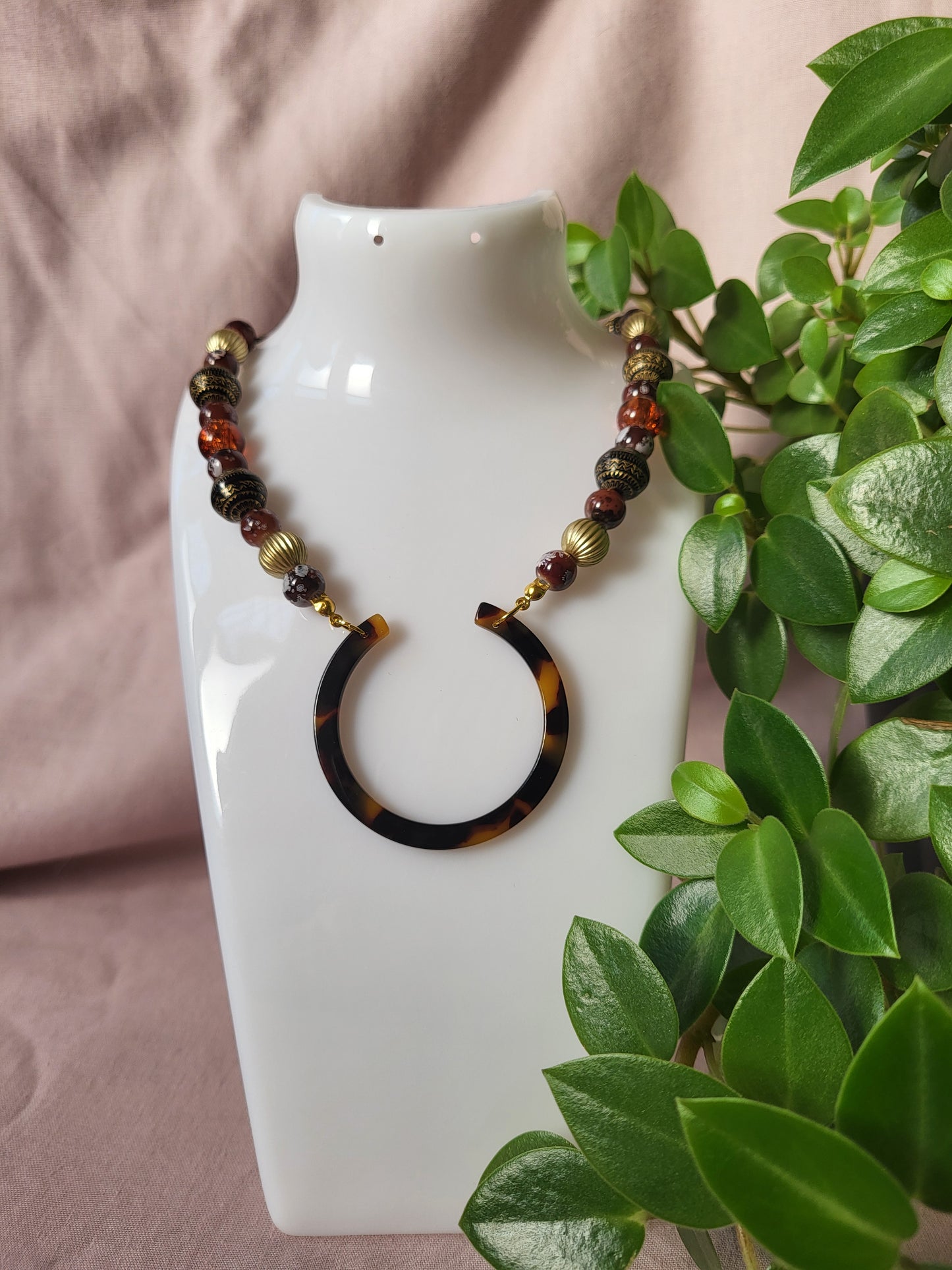 Unique Upcycled Browns and Gold Bib Necklace