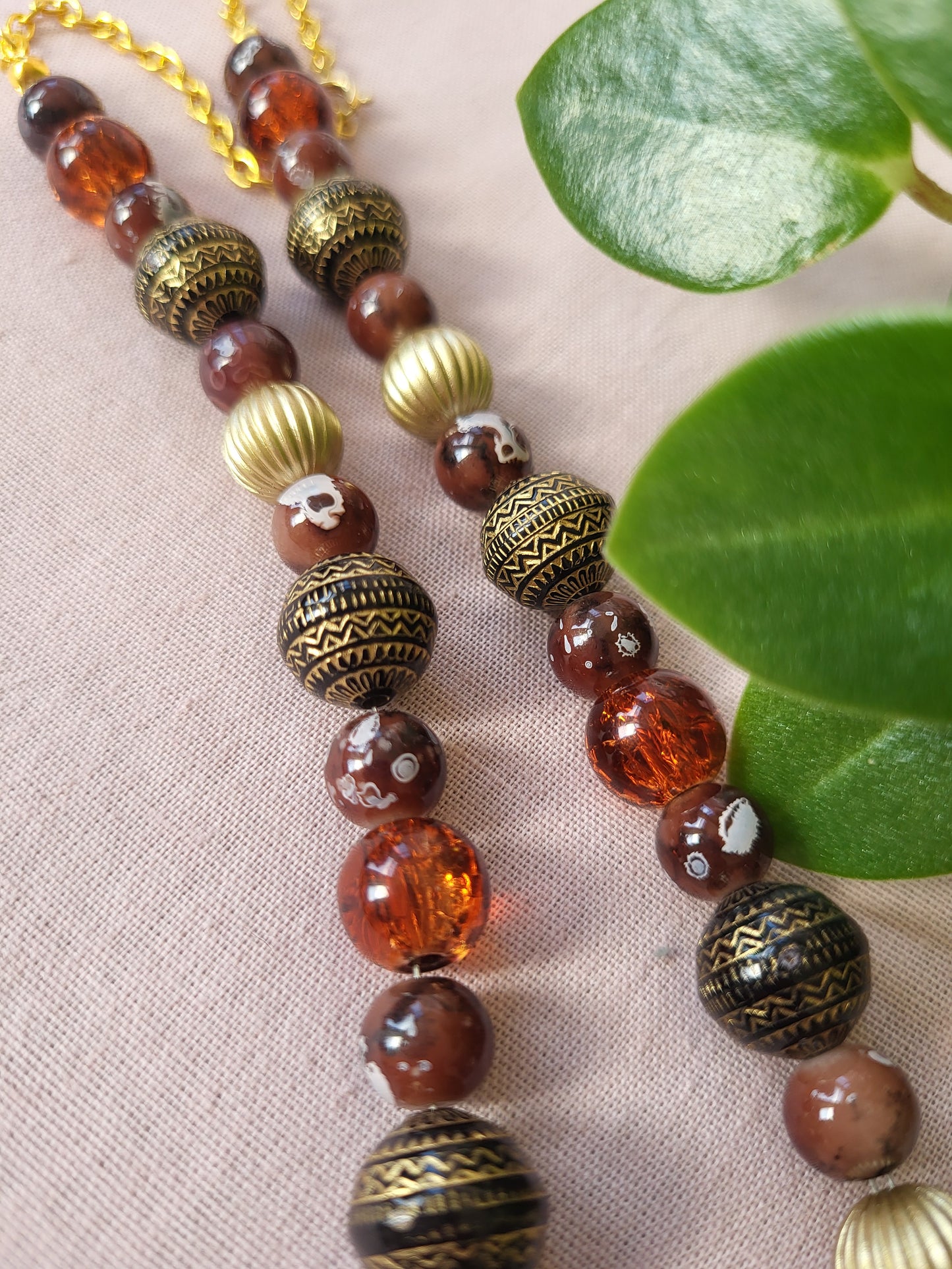 Unique Upcycled Browns and Gold Bib Necklace