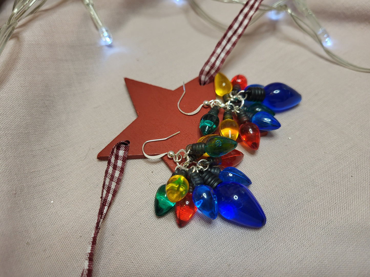 Multicolour Christmas Light Statement Earrings. Clip On or Nickel Free Wires. Christmas Jewellery. Fairy Lights