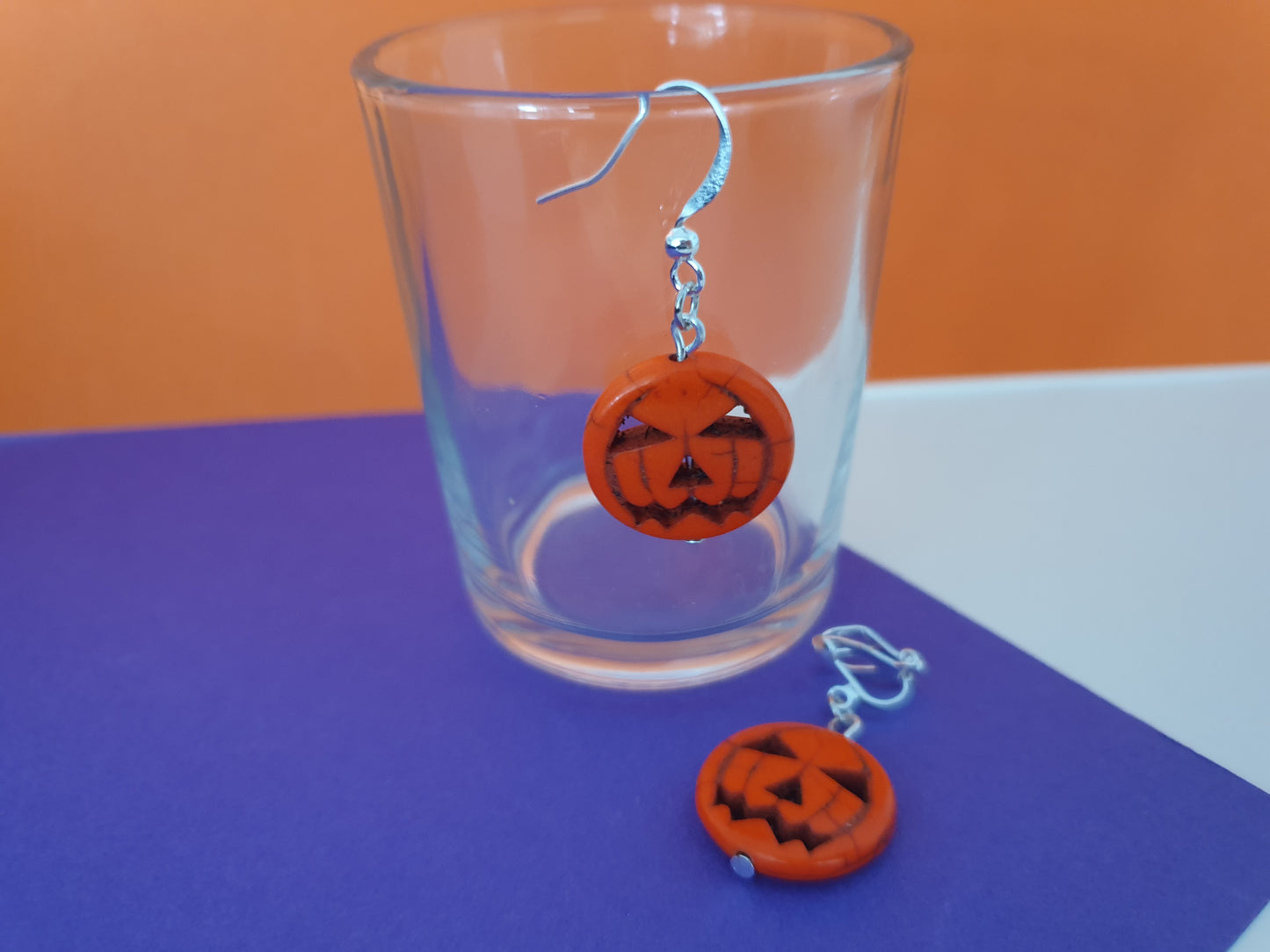Jack O'Lantern Pumpkin Spooky Earrings. Halloween Jewellery with Allergy Free, Nickel Free, Hypoallergenic Wires or Clip On Earrings