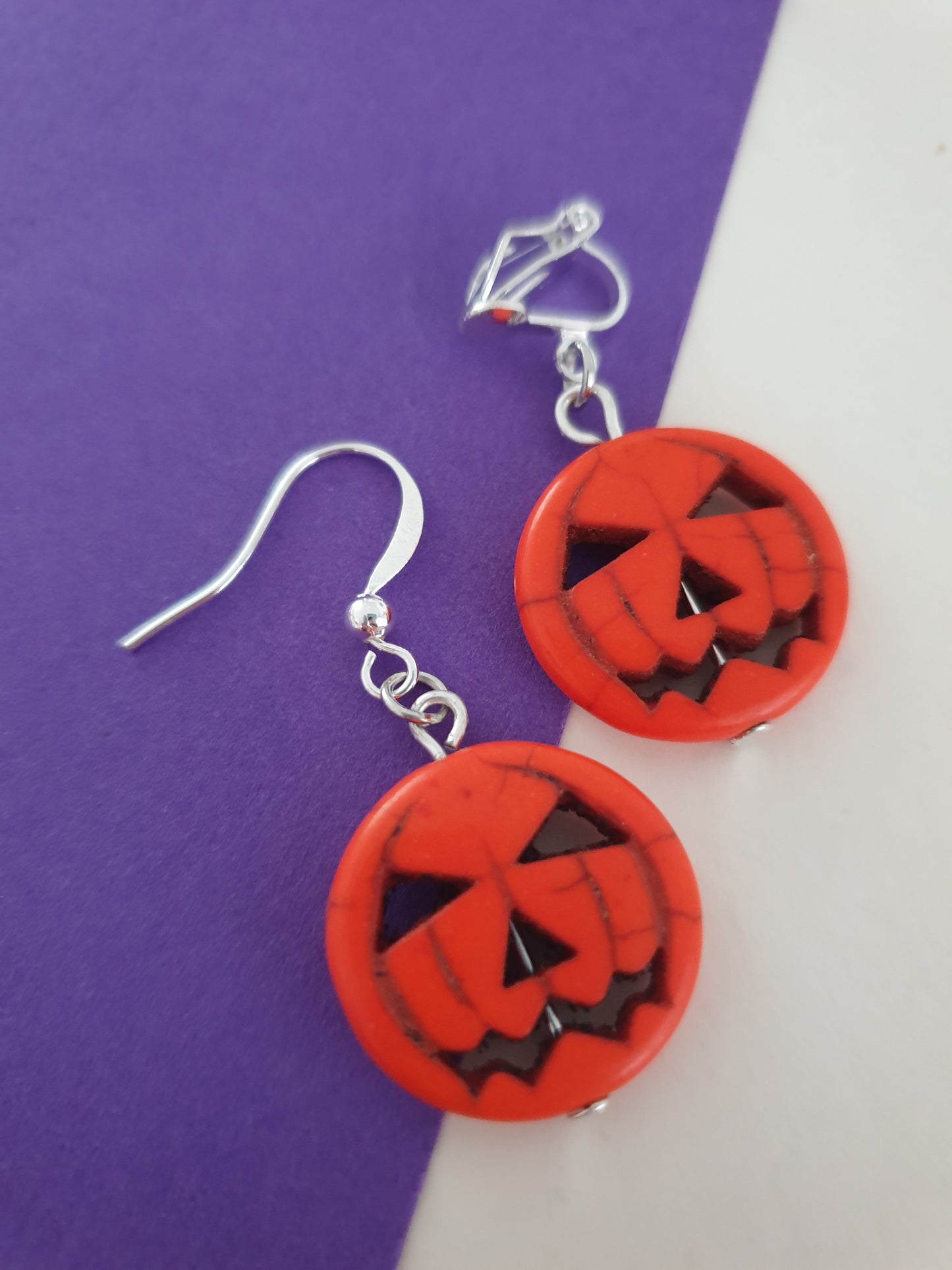 Jack O'Lantern Pumpkin Spooky Earrings. Halloween Jewellery with Allergy Free, Nickel Free, Hypoallergenic Wires or Clip On Earrings