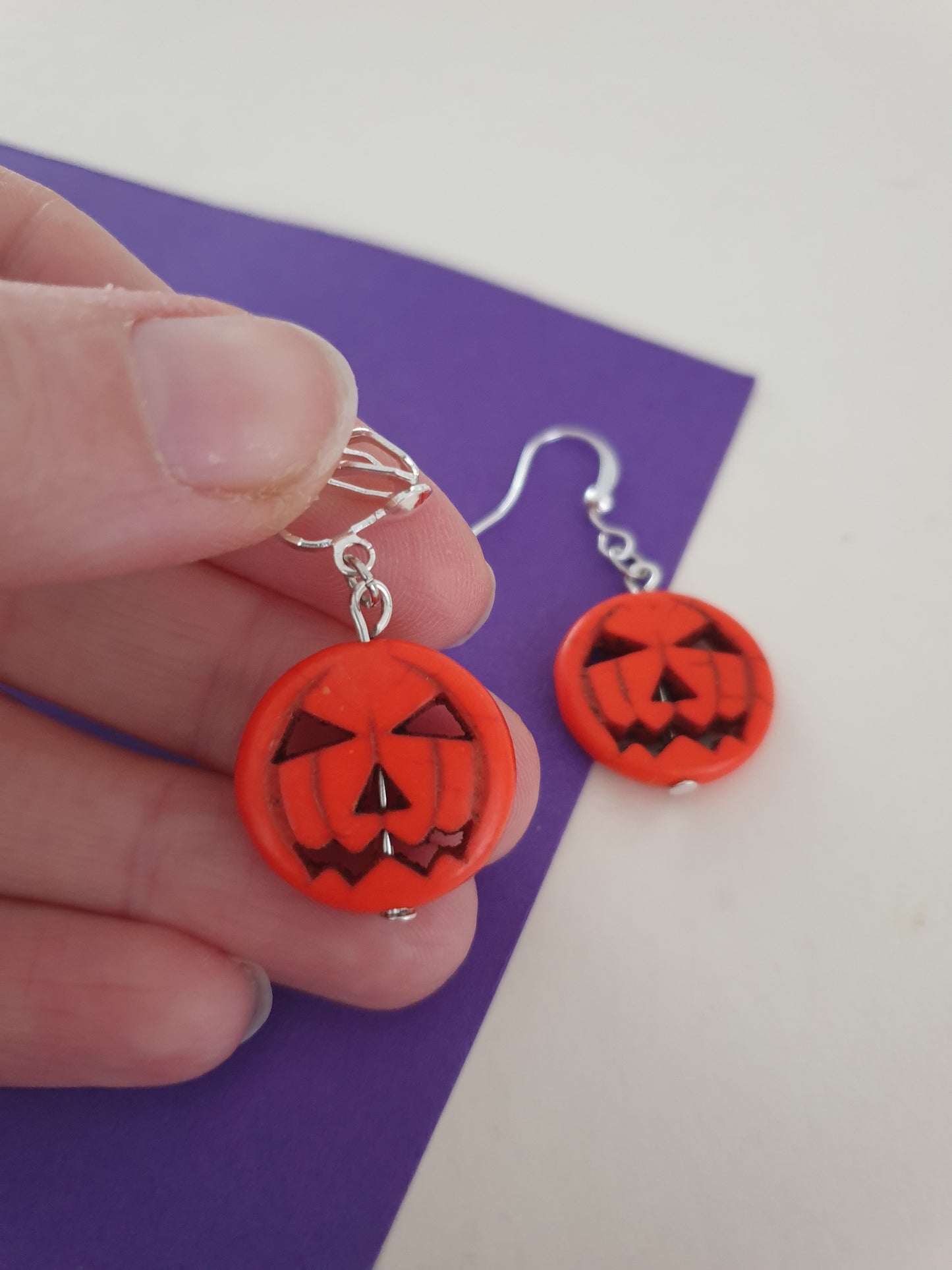 Jack O'Lantern Pumpkin Spooky Earrings. Halloween Jewellery with Allergy Free, Nickel Free, Hypoallergenic Wires or Clip On Earrings