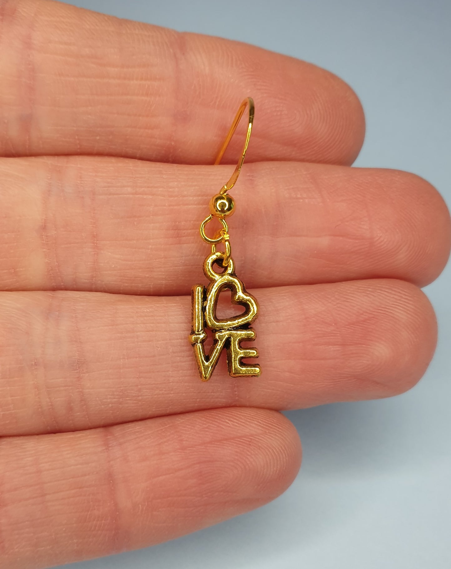 Love Earrings in Gold Tone. Valentines Gift, Anniversary Gift, Jewellery, Heart, Hypoallergenic, Nickel, Allergy Free. Clip On Earrings