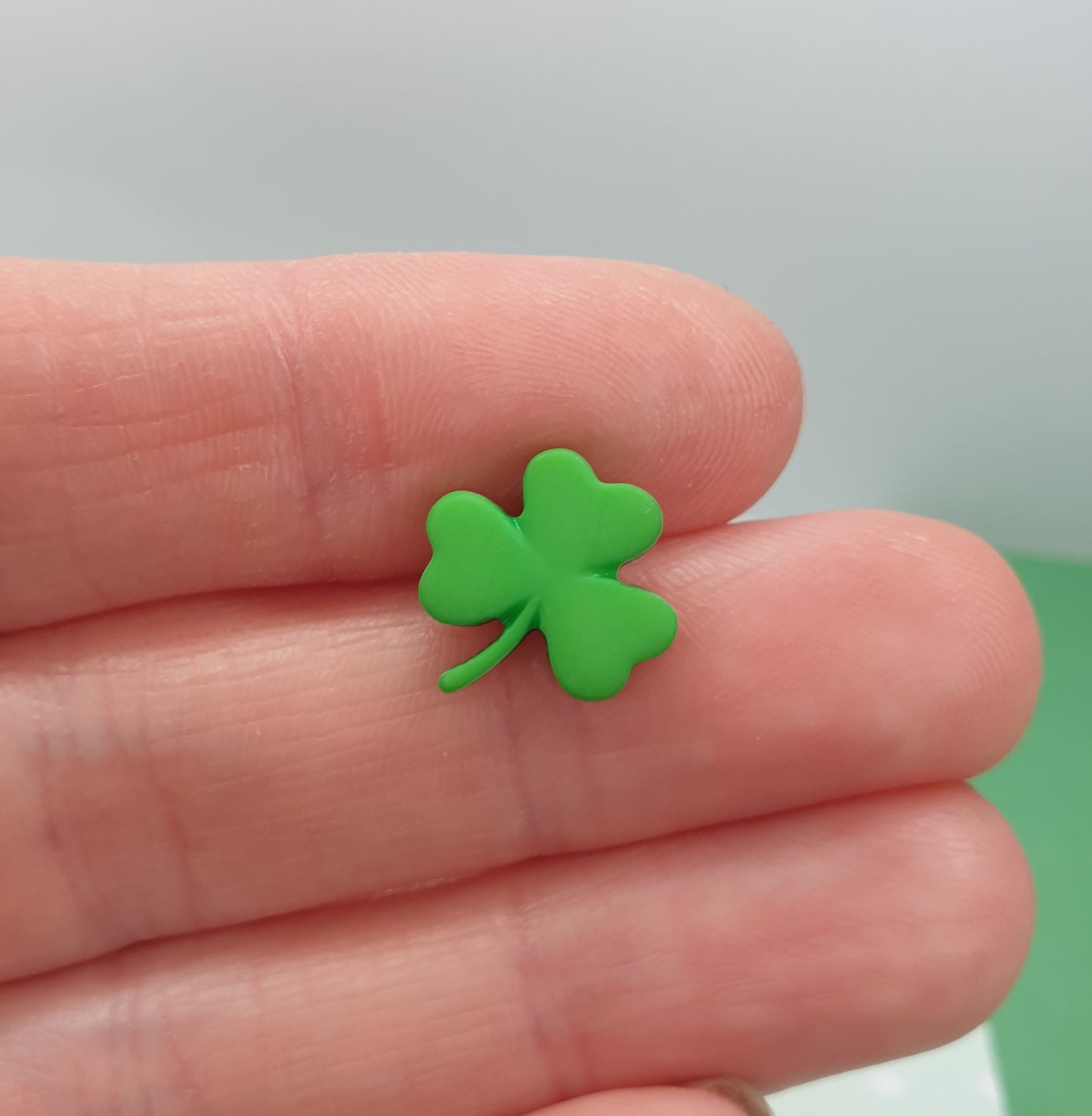 Small Shamrock Stud Earrings. Green Glitter, St. Patricks Day. Hypoallergenic, Allergy, Nickel Free.