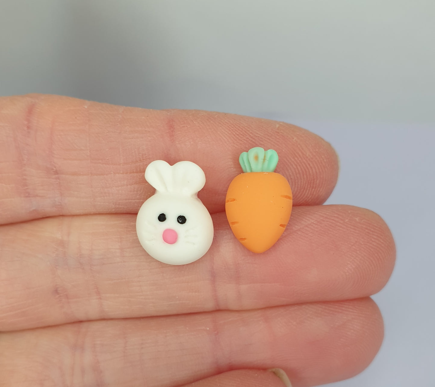 Rabbit and Carrot Stud Earrings. Hypoallergenic, Nickel and Allergy Free. Easter Gift, Rabbit Lover, Easter Bunny