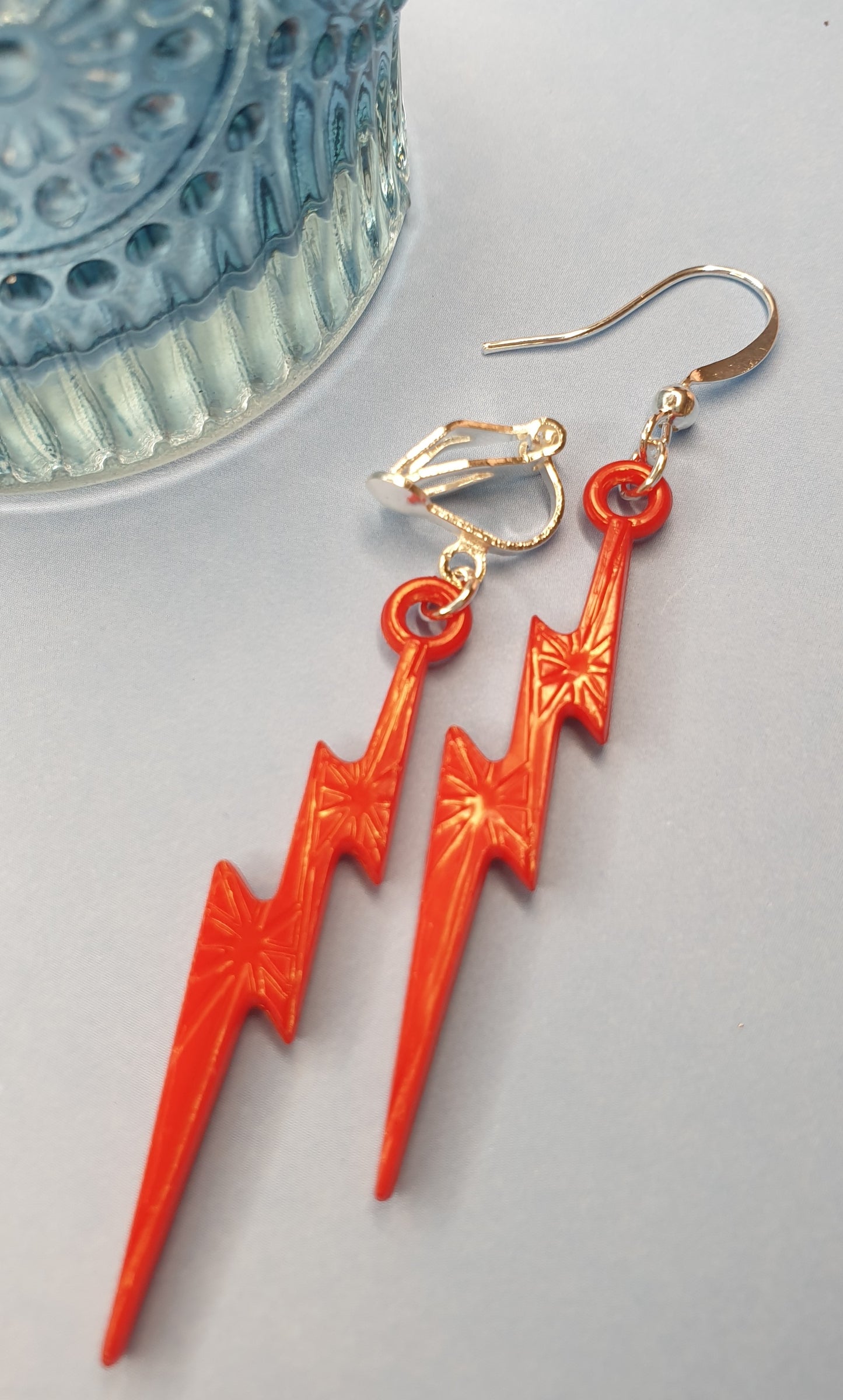 Lightning Bolt Earrings. Emo, Goth, Quirky Earrings. Zig Zag. Hypoallergenic, Nickel and Allergy Free. Clip Ons