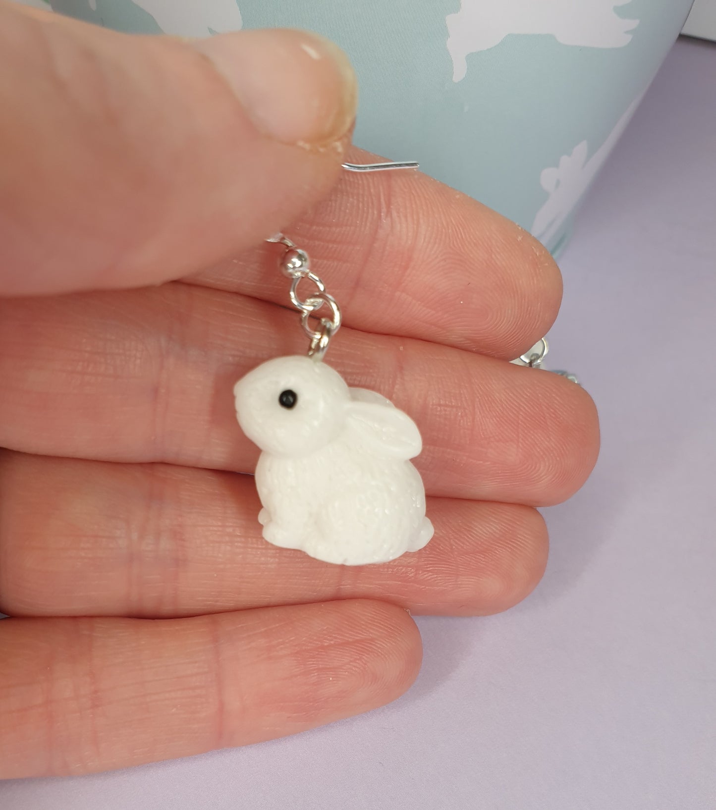 3D White Rabbit Earrings. Hypoallergenic, Nickel Free, Clip Ons. Easter Earrings, Easter Gift