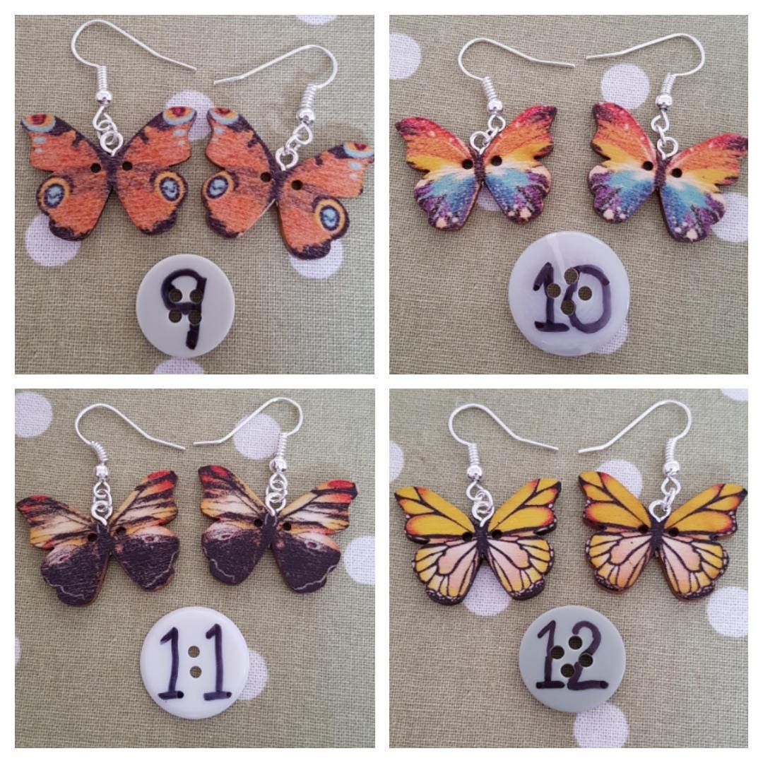 Wooden Butterfly Drop/Dangle Earrings. Choose Your Favourite Hypoallergenic, Allergy Free, Lead and Nickel Free. Stocking Filler Mothers Day
