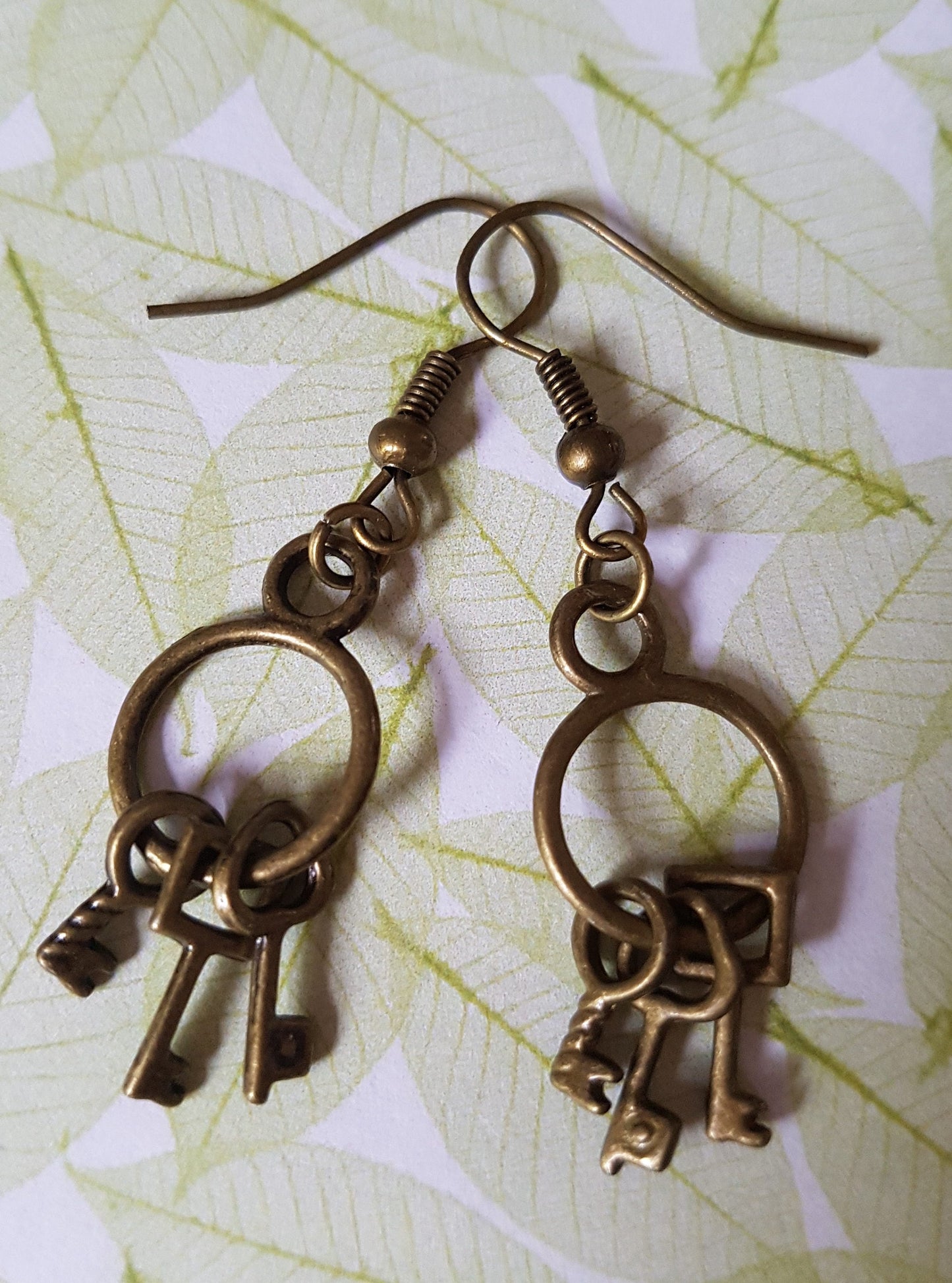 Padlock and Key Themed Drop Earrings, Bronze. Clip Ons, Hypoallergenic Lead Nickel Allergy Free Lock