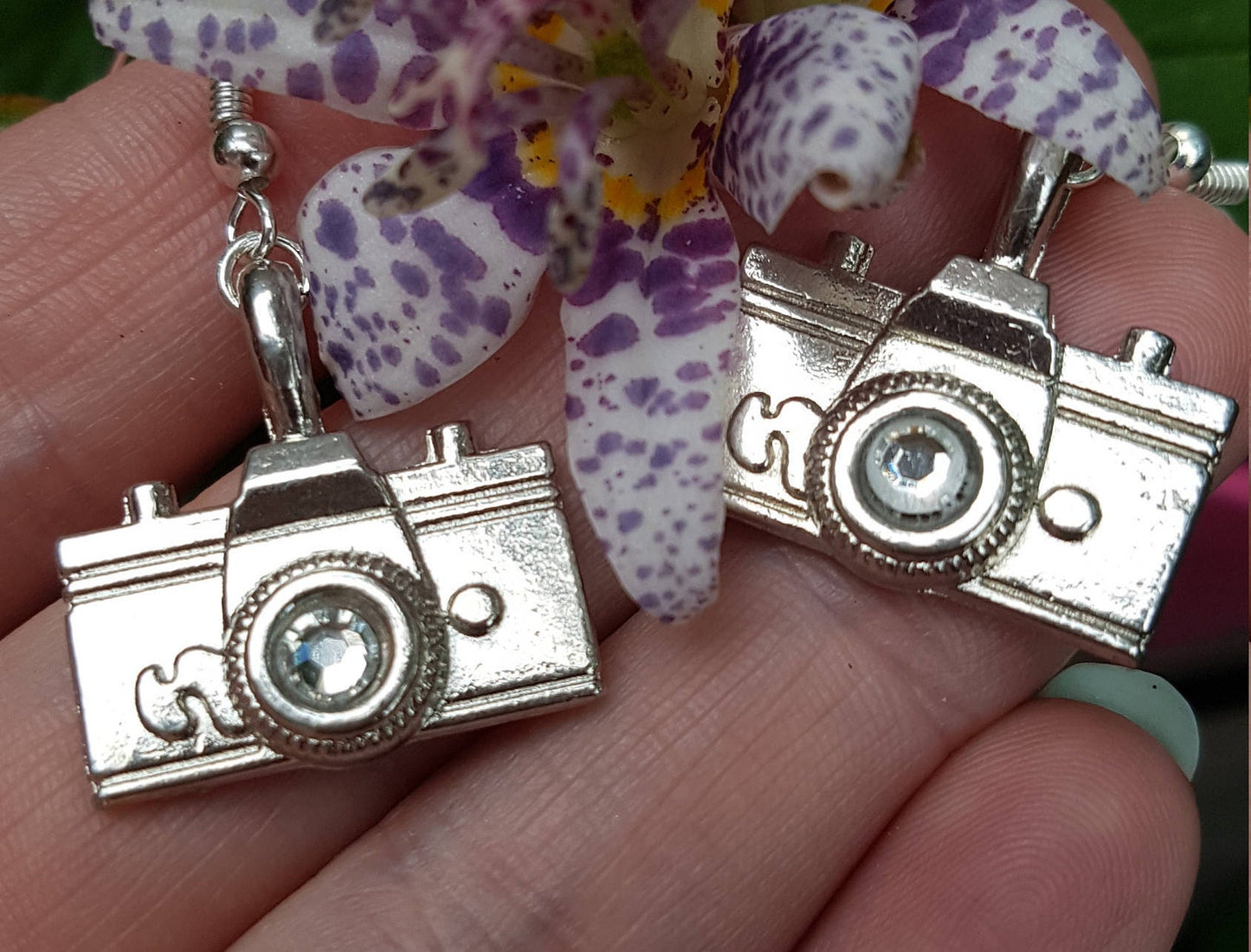 Silver Camera Necklace with Rhinestone Detail, Pendant and Chain Photography Photographs Stocking Filler