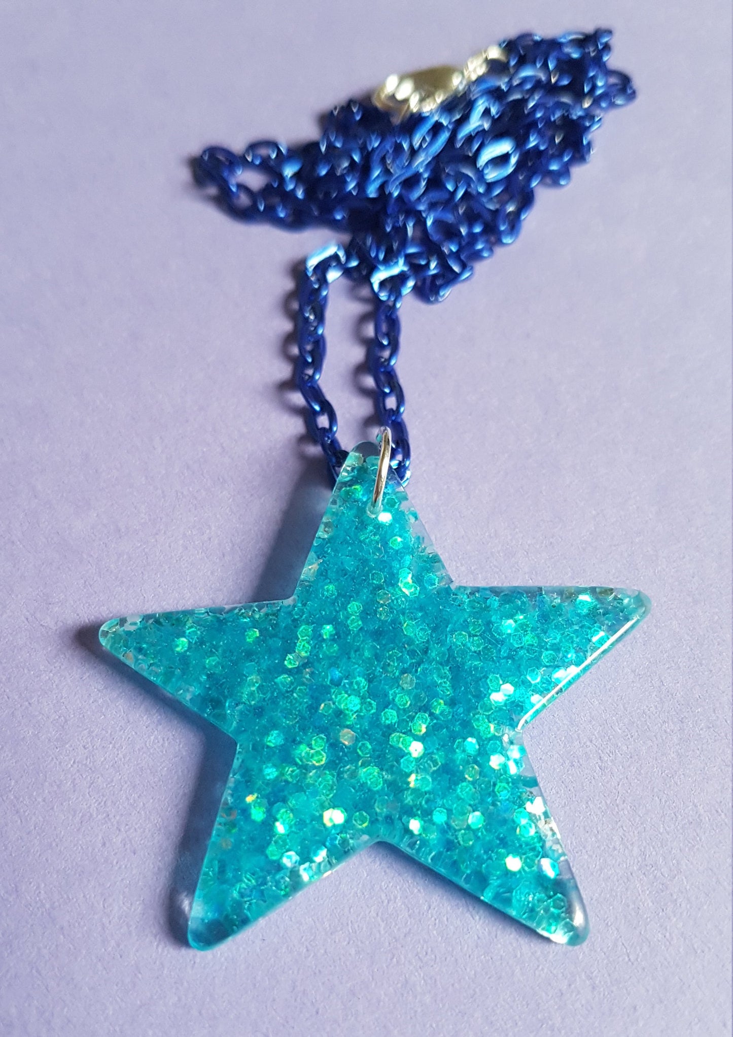 Glitter Star Necklace Pendant and Chain Pink, Blue, Silver, Gold, White, Multi/Rainbow, Black, Christmas Xmas Stocking Filler