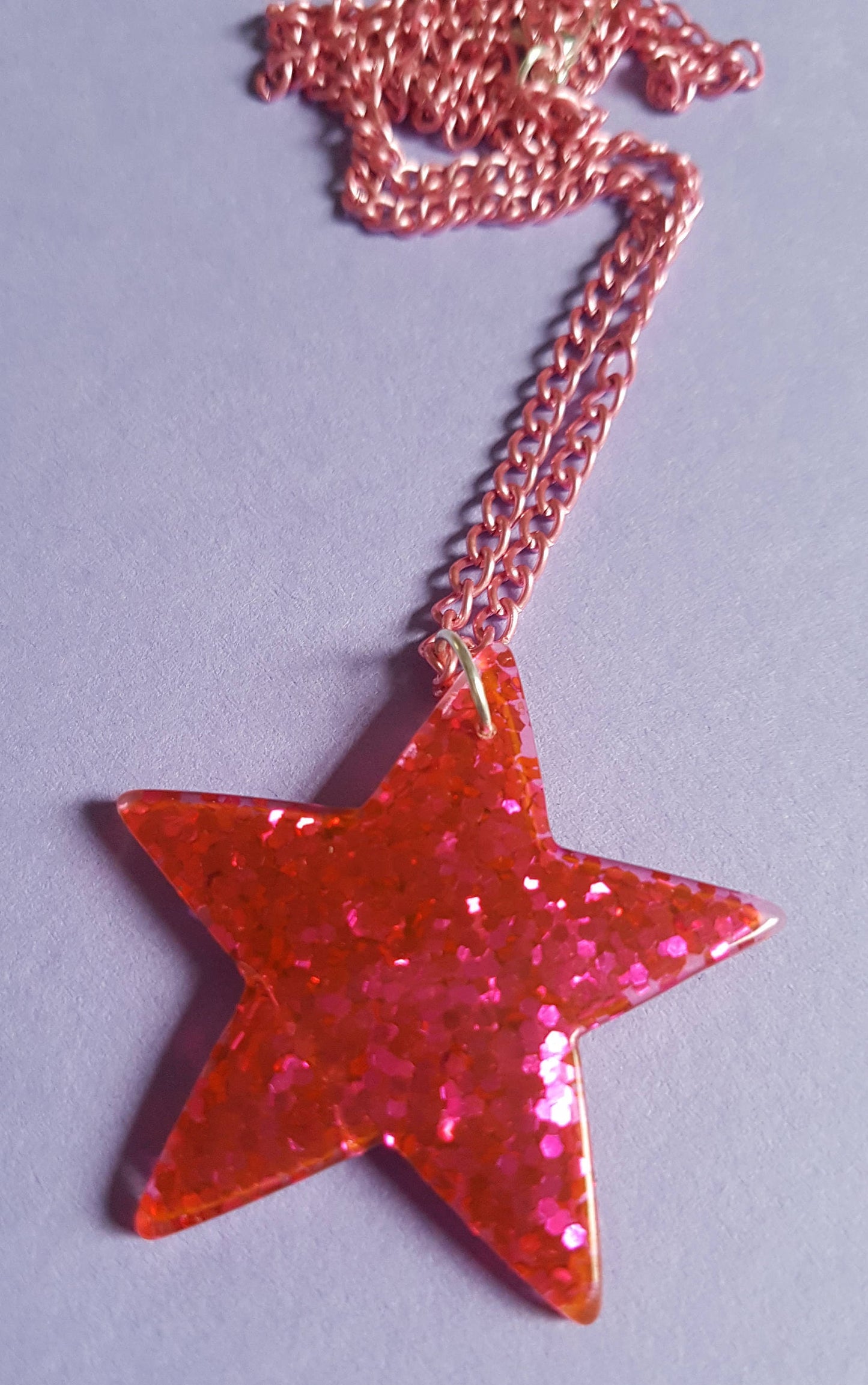 Glitter Star Necklace Pendant and Chain Pink, Blue, Silver, Gold, White, Multi/Rainbow, Black, Christmas Xmas Stocking Filler