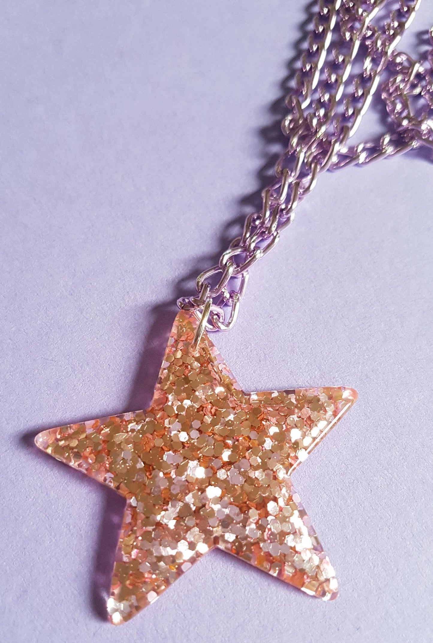 Glitter Star Necklace Pendant and Chain Pink, Blue, Silver, Gold, White, Multi/Rainbow, Black, Christmas Xmas Stocking Filler