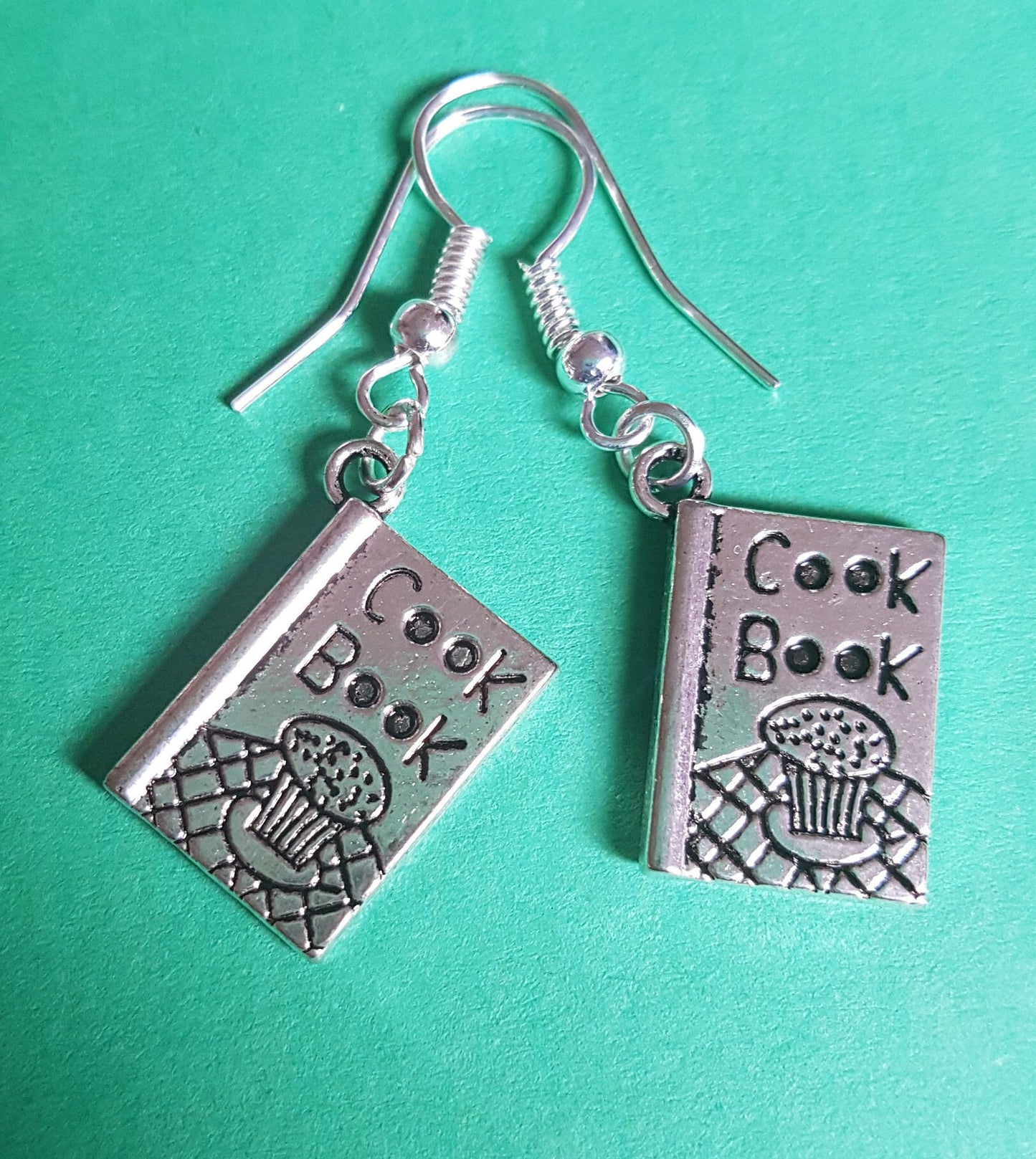 Cupcake, Cook Book, Tea Pot, Baking Set Earrings Recipe, Cooking, Food, Muffin, Cake,Silver. Hypoallergenic, Nickel Allergy Free Mothers Day