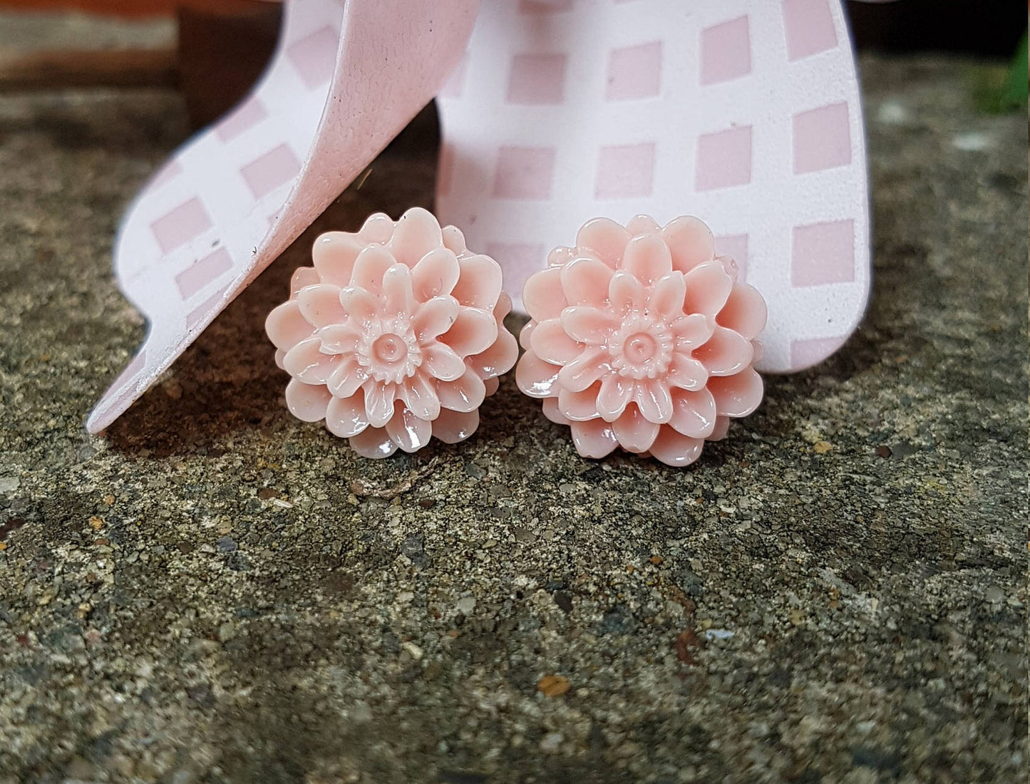 Pretty Floral Studs - Grey Roses or Pink Chrysanthemums. Kitsch, Cute, Great Gift Hypoallergenic Stocking Filler