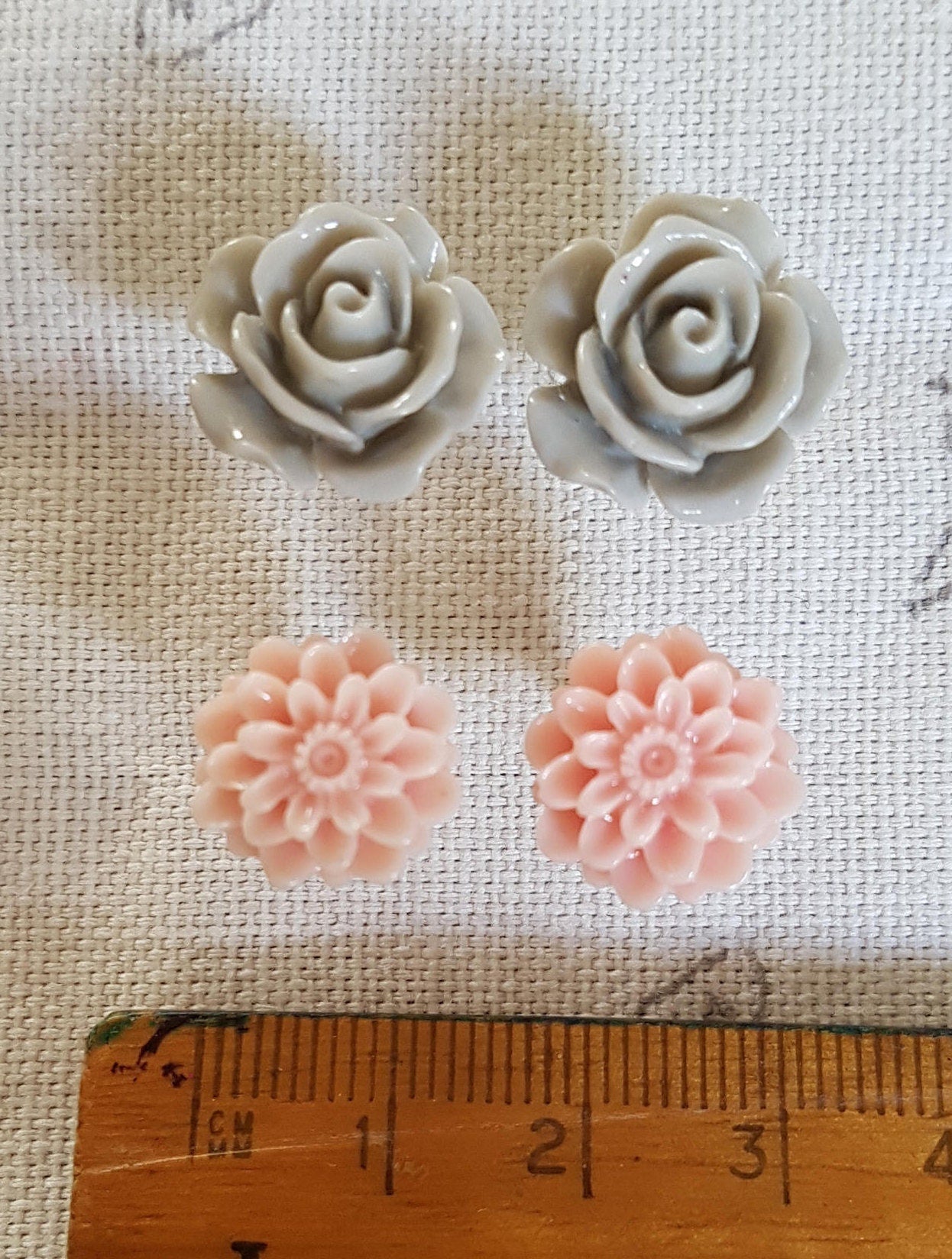 Pretty Floral Studs - Grey Roses or Pink Chrysanthemums. Kitsch, Cute, Great Gift Hypoallergenic Stocking Filler