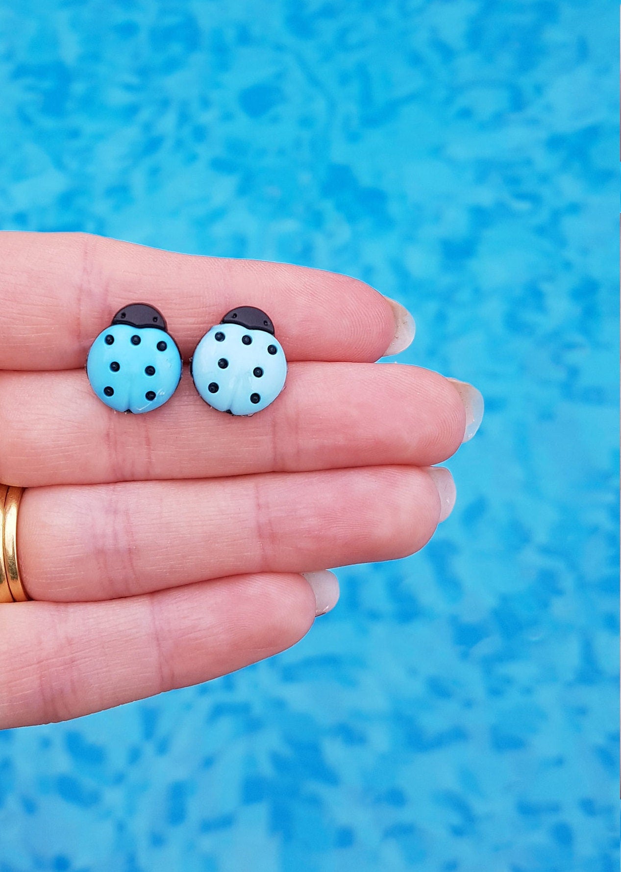 Large Ladybird Stud Earrings Choice of Colours Kitsch Cute Funky Hypoallergenic Allergy Lead Nickel Free Mothers Day