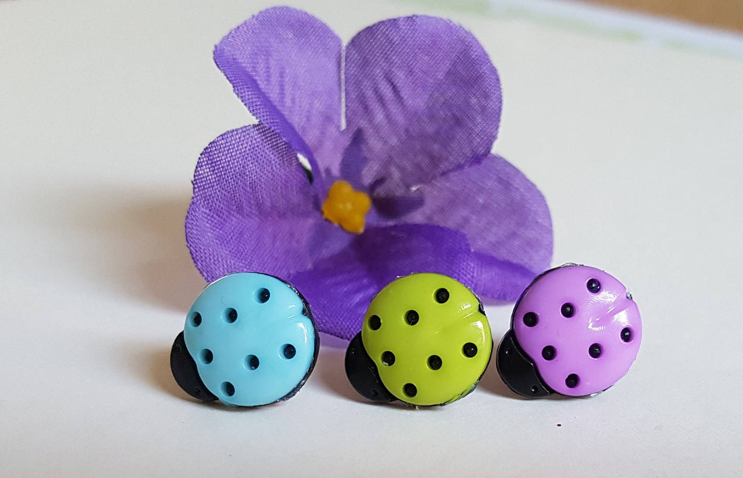 Large Ladybird Stud Earrings Choice of Colours Kitsch Cute Funky Hypoallergenic Allergy Lead Nickel Free Mothers Day