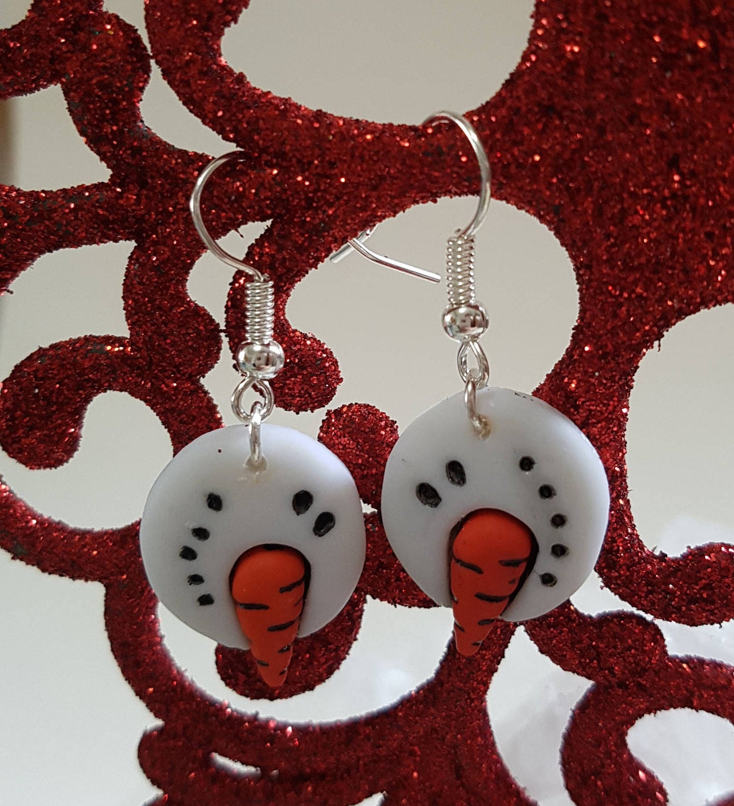 Snowmen Face Earrings. Clip On, Hypoallergenic, Lead Nickel Allergy Free Christmas Winter Festive Seasonal Glitter Stocking Filler, Xmas