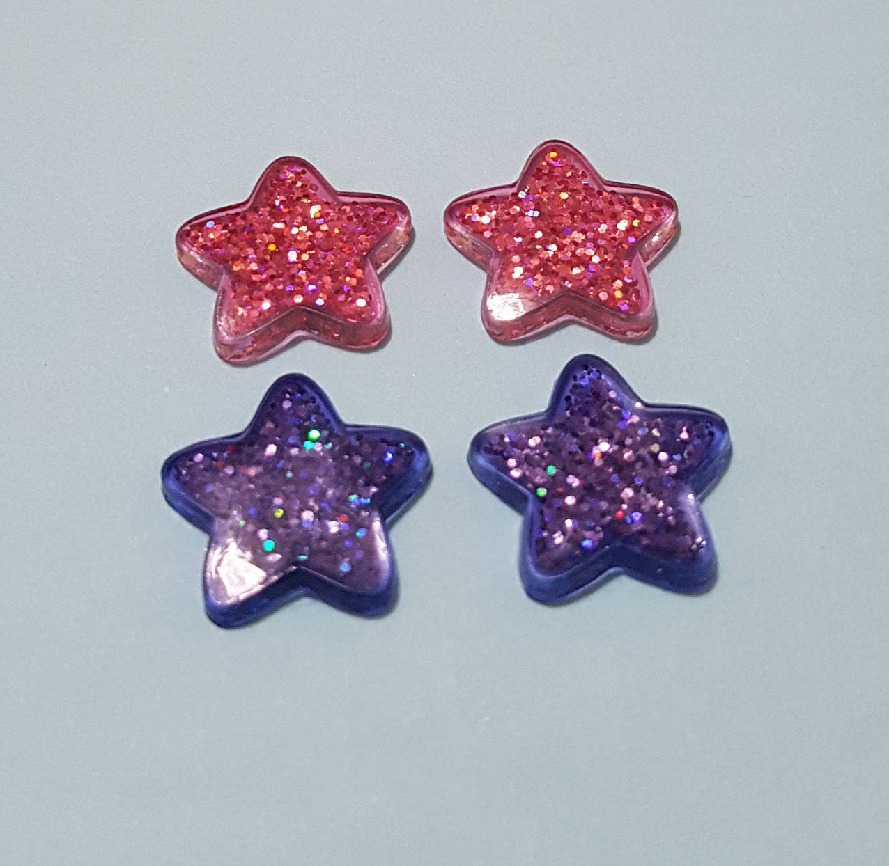 Glitter Star Stud Earrings. Choice of Colours - Red, Silver, Orange, Green, Pink, Blue, Purple, Yellow. Hypoallergenic, Allergy Free