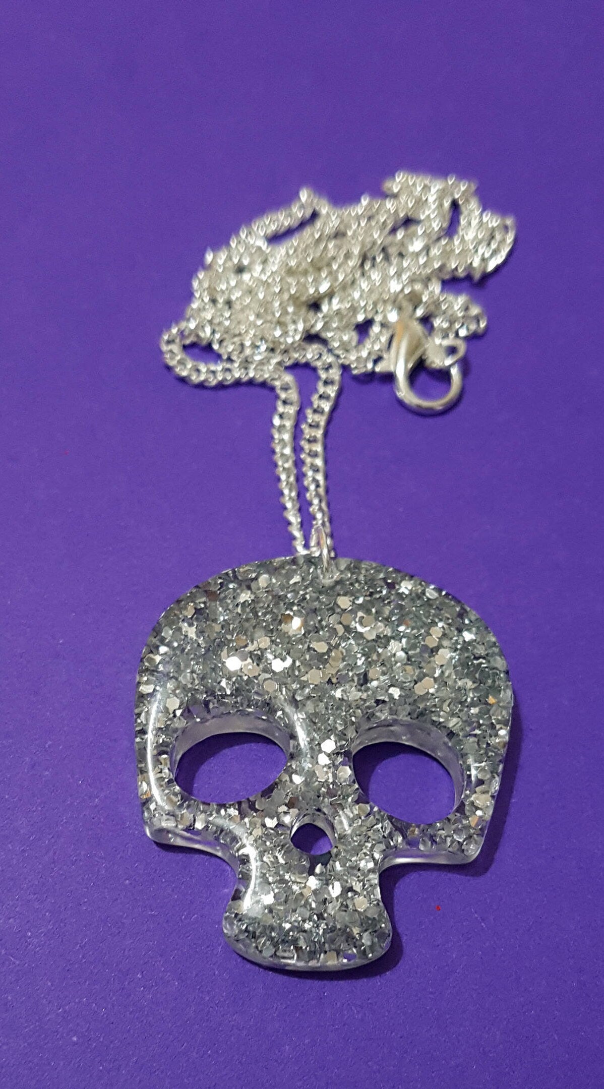 Glitter Skull Necklace, Pendant and Chain Stocking Filler Christmas Xmas Gift