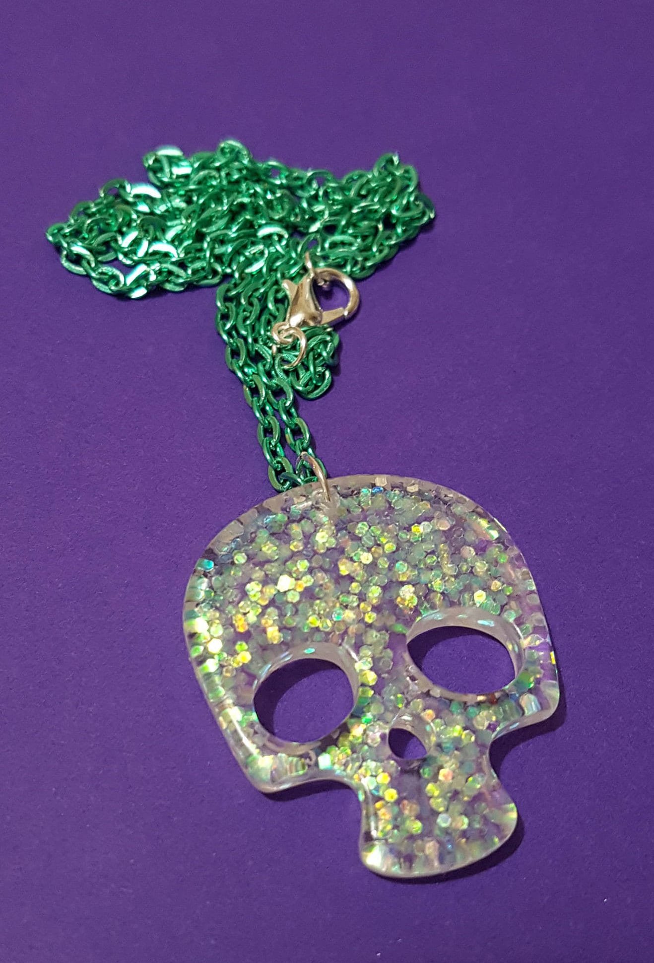 Glitter Skull Necklace, Pendant and Chain Stocking Filler Christmas Xmas Gift