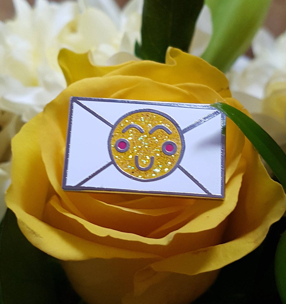 Happy Mail Hard Enamel Pin Lapel Pin Badge Hat Pin Letter Post Smiley Cute Kawaii Glitter Stocking Filler