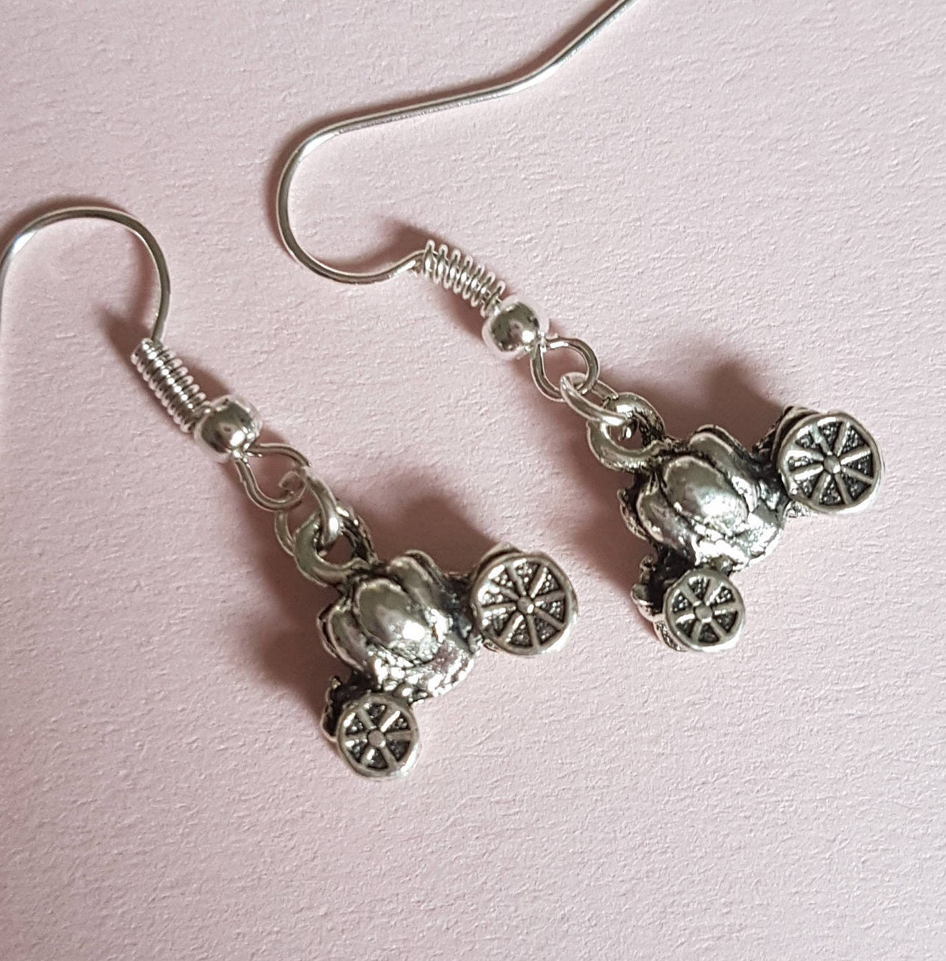 Pumpkin Carriage, Broom or Frog on Lily Pad Silver Coloured Earrings. Fairytale, Witch. Hypoallergenic, Allergy, Lead, Nickel Free.