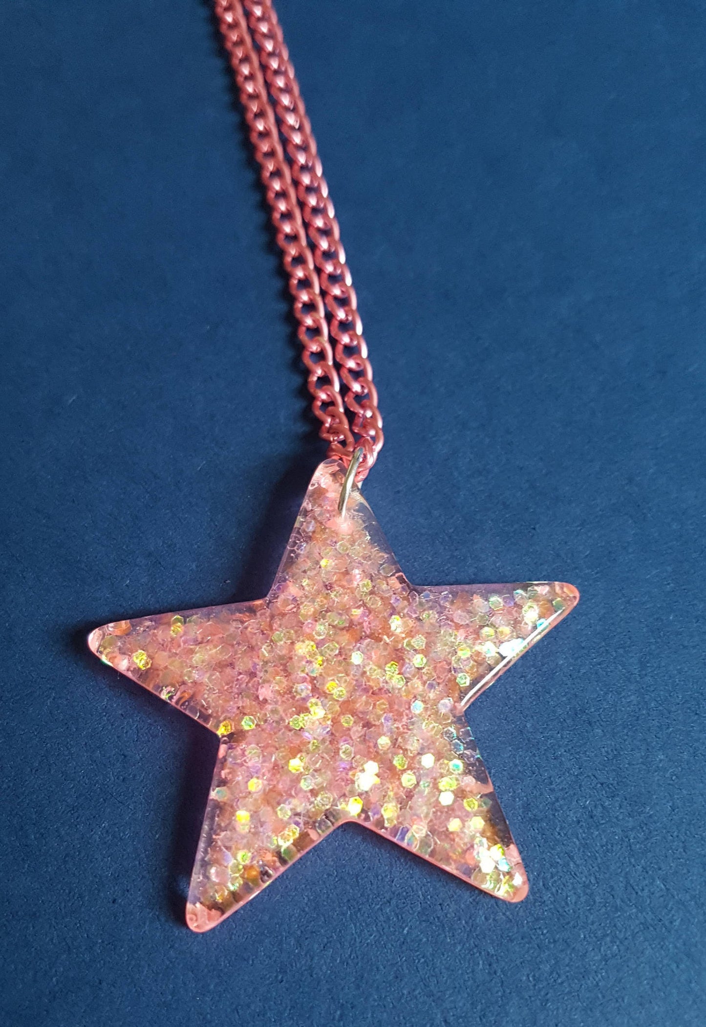 Glitter Star Necklace Pendant and Chain Pink, Blue, Silver, Gold, White, Multi/Rainbow, Black, Christmas Xmas Stocking Filler