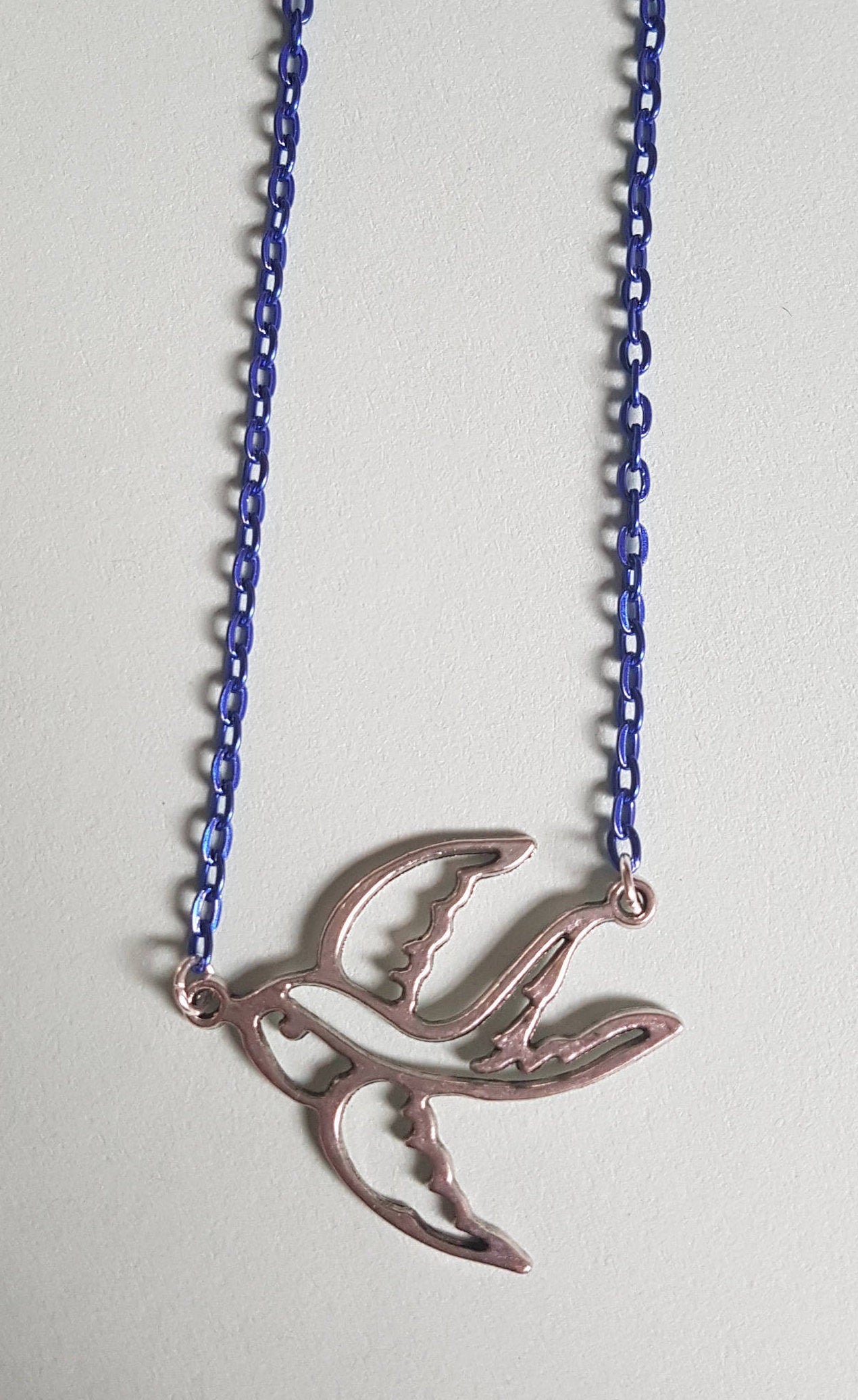 Traditional Tattoo Swallow Bib Style Necklace with Choice of Chain Colour Trad Tattoo Bird Stocking Filler