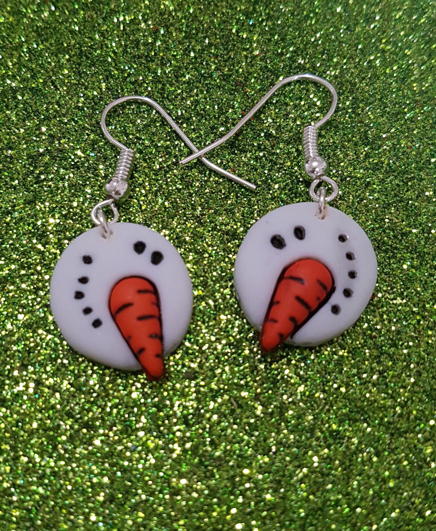 Snowmen Face Earrings. Clip On, Hypoallergenic, Lead Nickel Allergy Free Christmas Winter Festive Seasonal Glitter Stocking Filler, Xmas