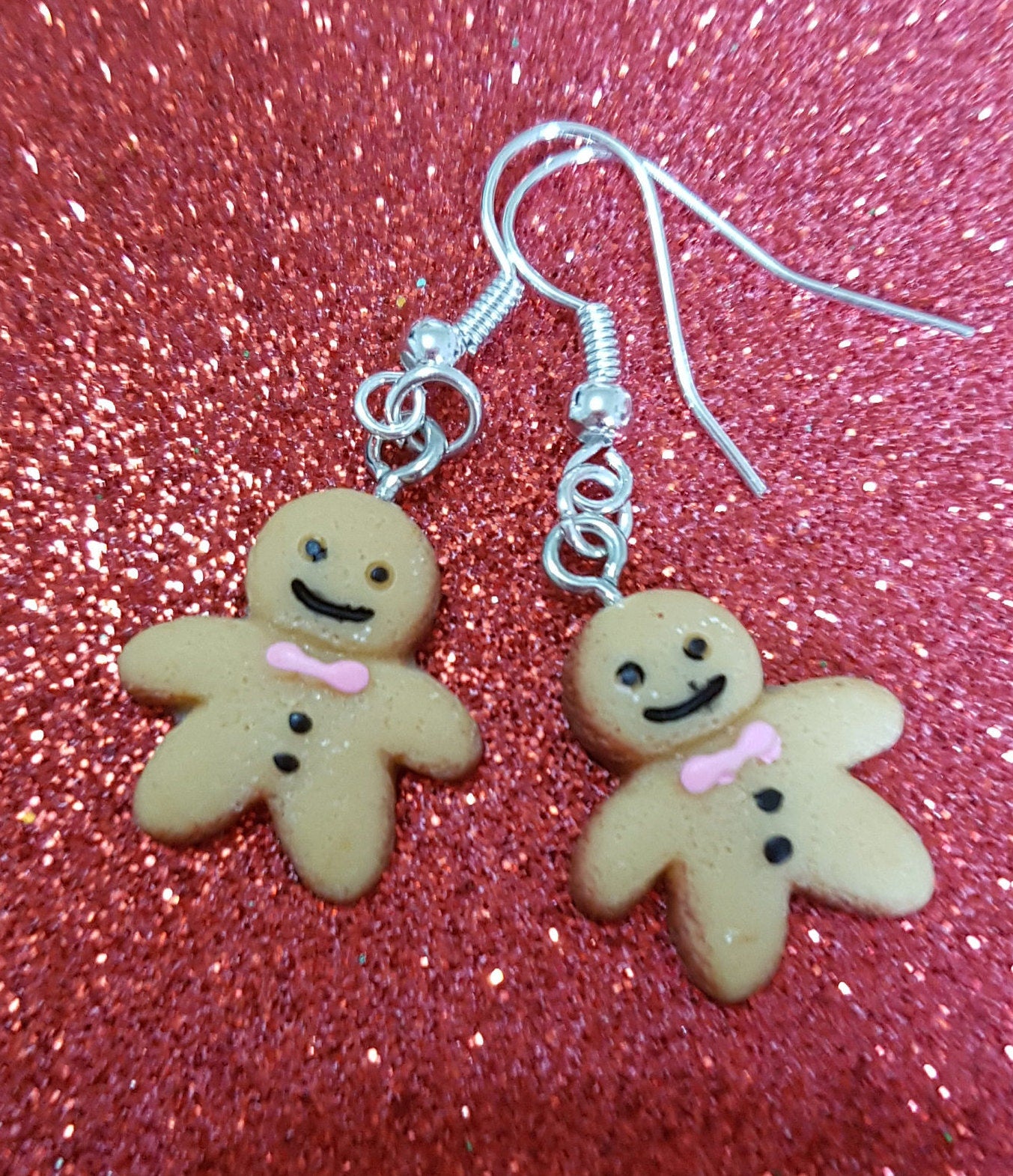 Cute Gingerbread Men Drop Earrings. Christmas Xmas Festive Seasonal Gift Hypoallergenic, Allergy Lead Nickel Free Food Ginger Bread Cookies
