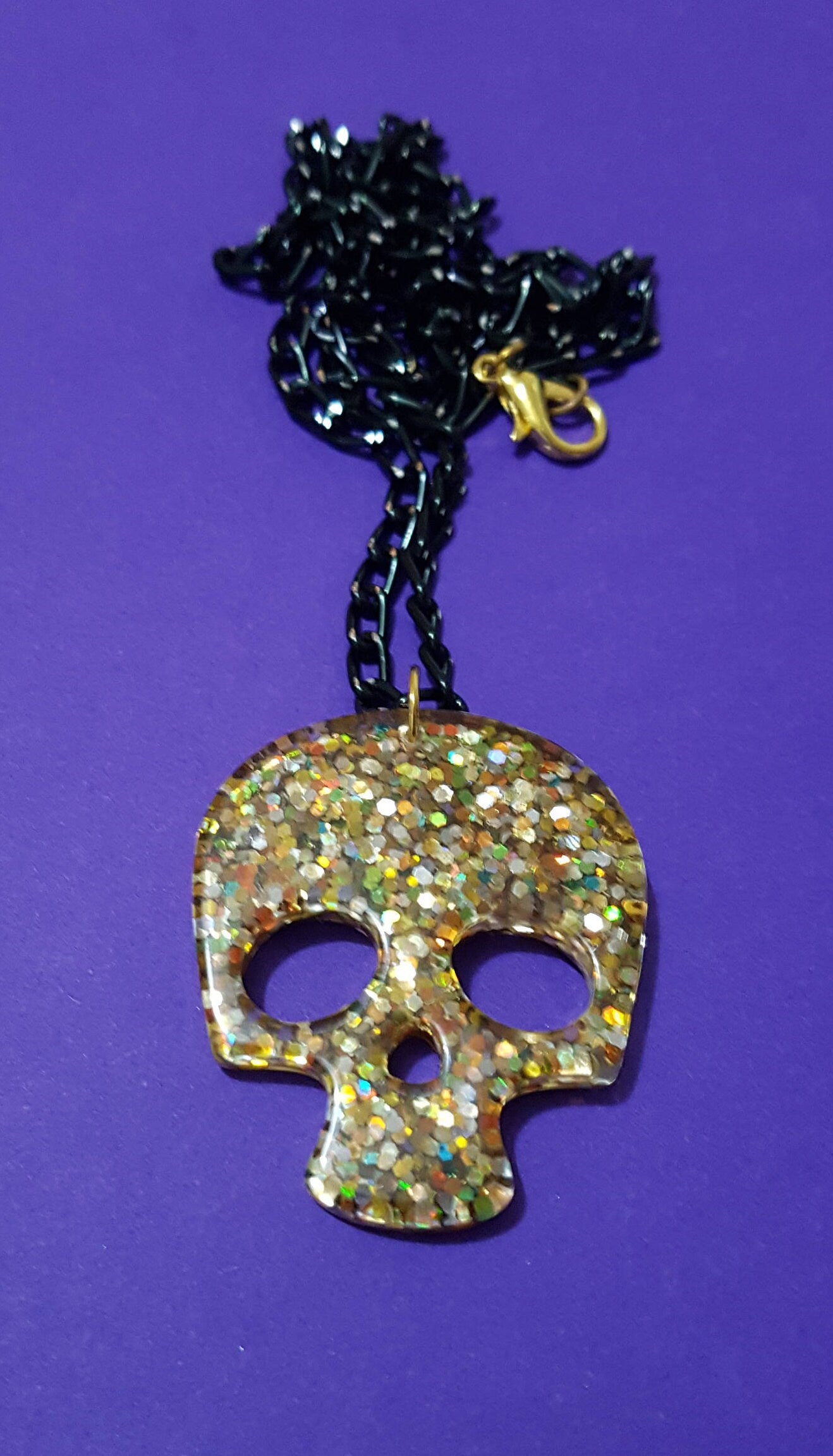 Glitter Skull Necklace, Pendant and Chain Stocking Filler Christmas Xmas Gift