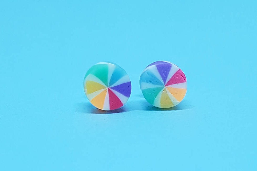 Mini Rainbow Spiral Stud Earrings. Hypoallergenic / Allergy Free, Gay Pride, LGBT
