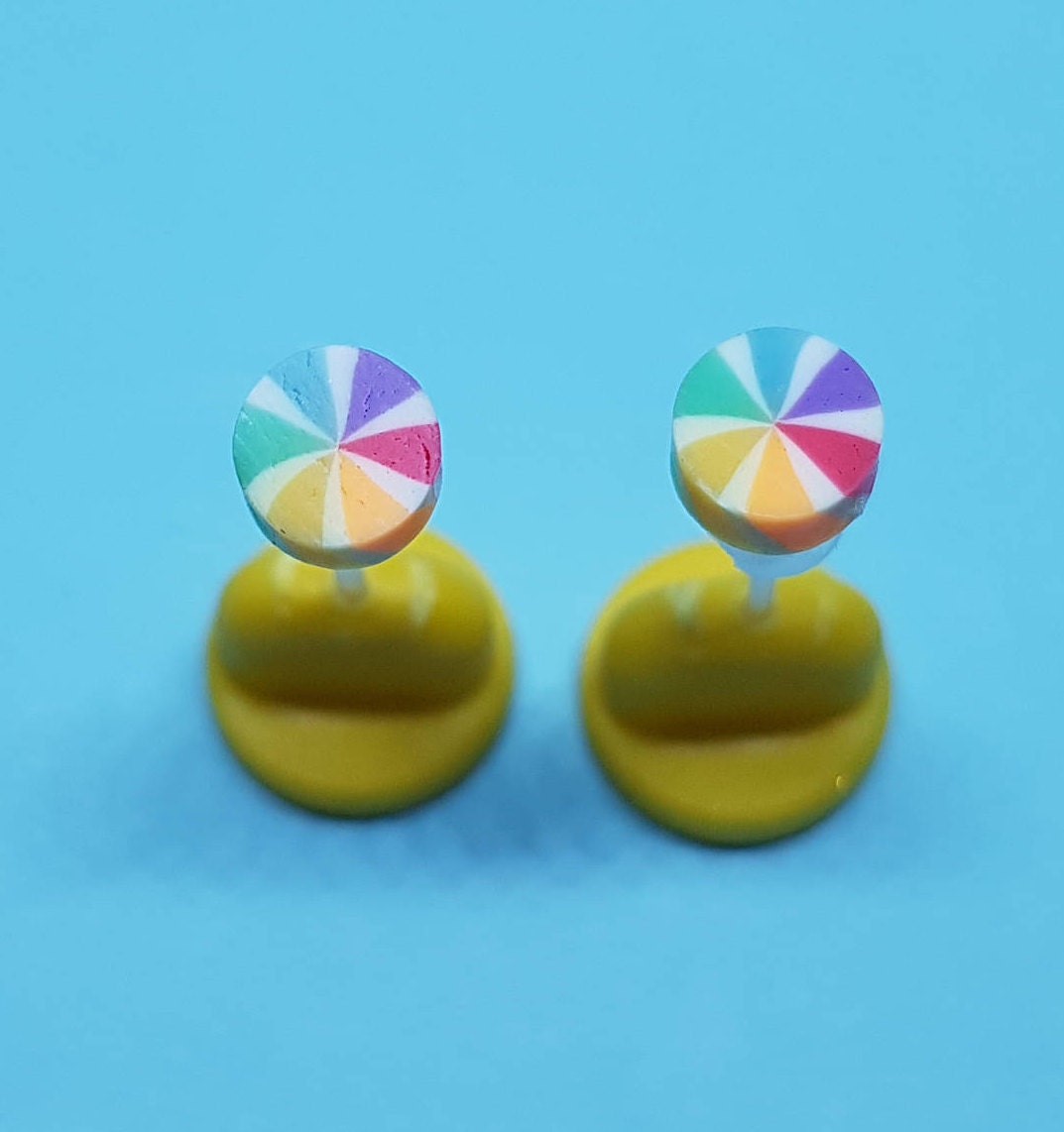 Mini Rainbow Spiral Stud Earrings. Hypoallergenic / Allergy Free, Gay Pride, LGBT