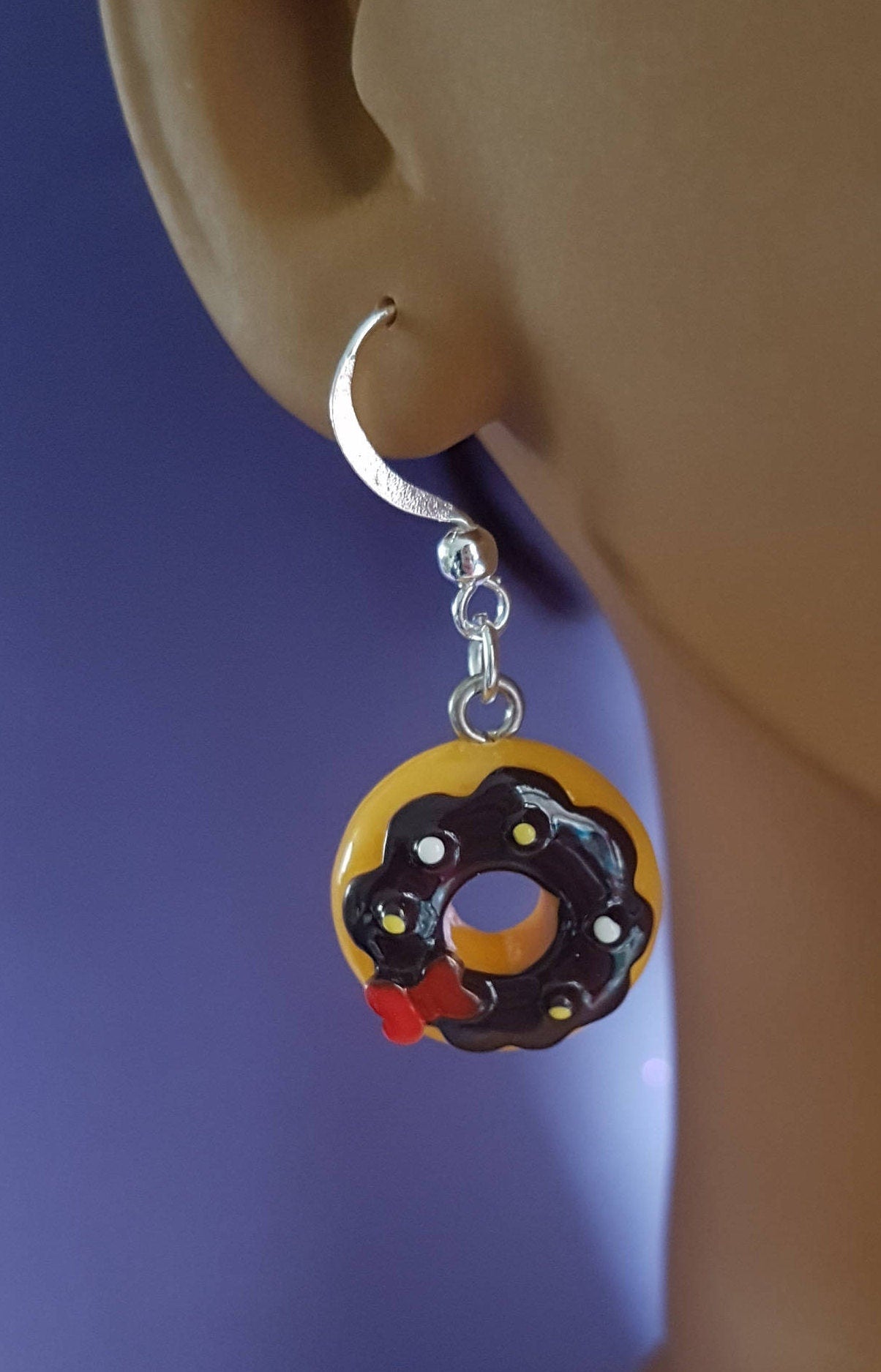 Donut Drop Earrings. Iced Ring, Cake, Food, Doughnut, Hypoallergenic. Allergy, Lead, Nickel, Brass Free