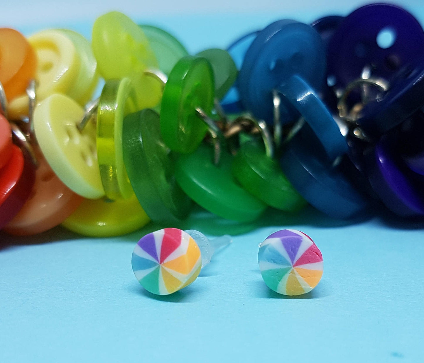 Mini Rainbow Spiral Stud Earrings. Hypoallergenic / Allergy Free, Gay Pride, LGBT
