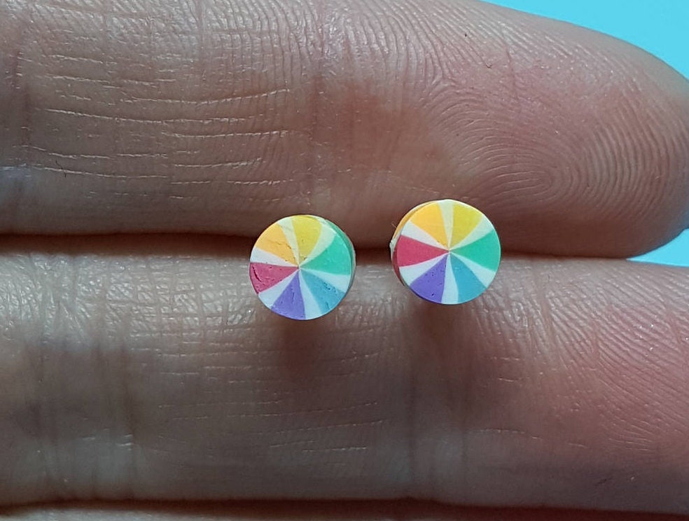 Mini Rainbow Spiral Stud Earrings. Hypoallergenic / Allergy Free, Gay Pride, LGBT