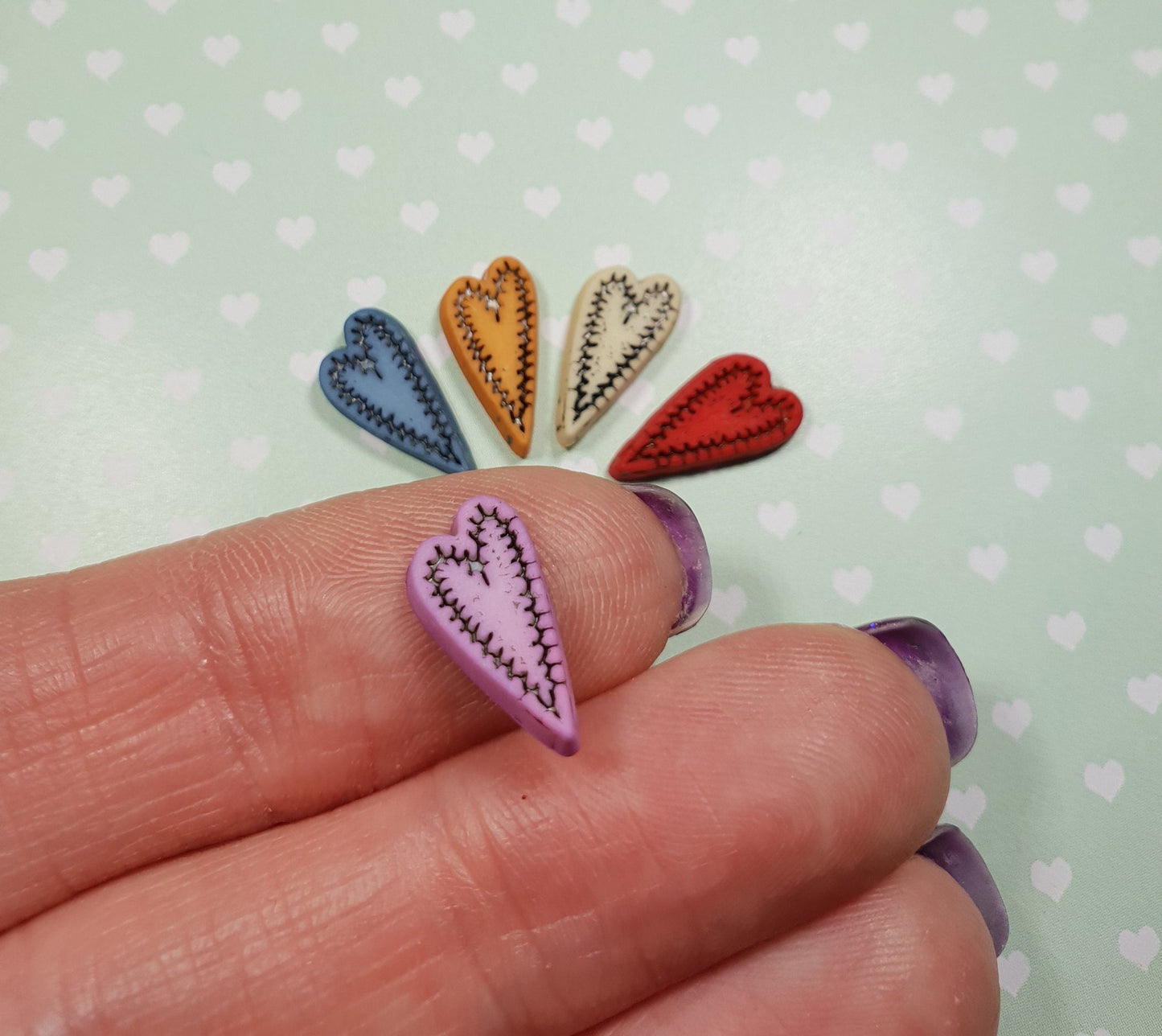 Rustic Heart Stud Earrings. Small, Red, Lilac, Blue, Orange, Cream. Hypoallergenic, Allergy, Lead, Nickel Free. Gift