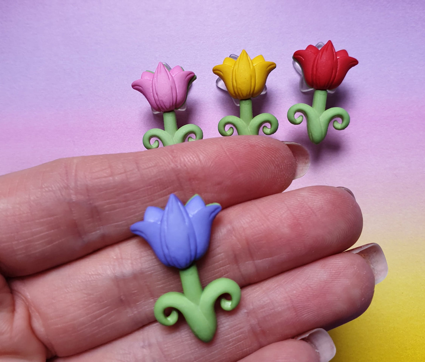 Pretty Tulip Flower Lapel Pin, Pin Badge, Hat Pin, Bag Pin. Spring, Pink, Red, Blue, Yellow. Gift, Daffodil