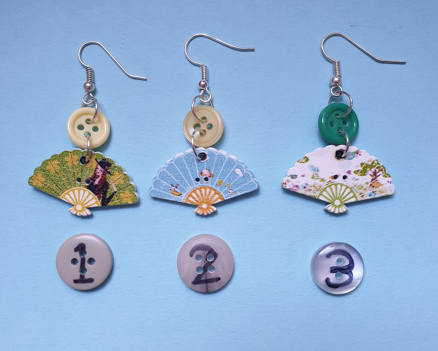 Pretty Wooden Fan Earrings. Unusual, Summer, Clip On, Hypoallergenic Allergy Free Lead and Nickel Free Stocking Filler