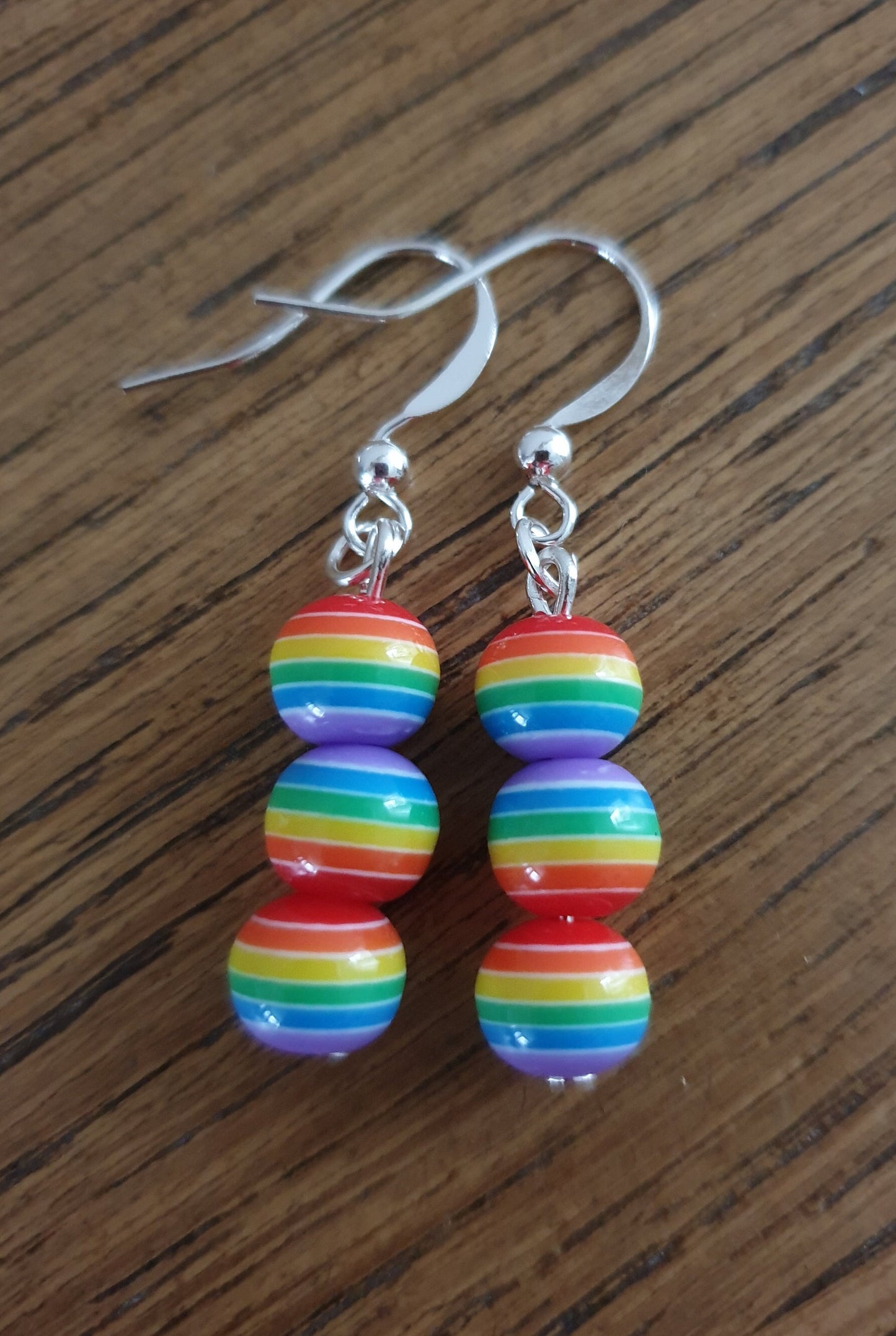 Rainbow Stripe Beaded Earrings. Clip On, Hypoallergenic, Allergy, Lead, Nickel Free