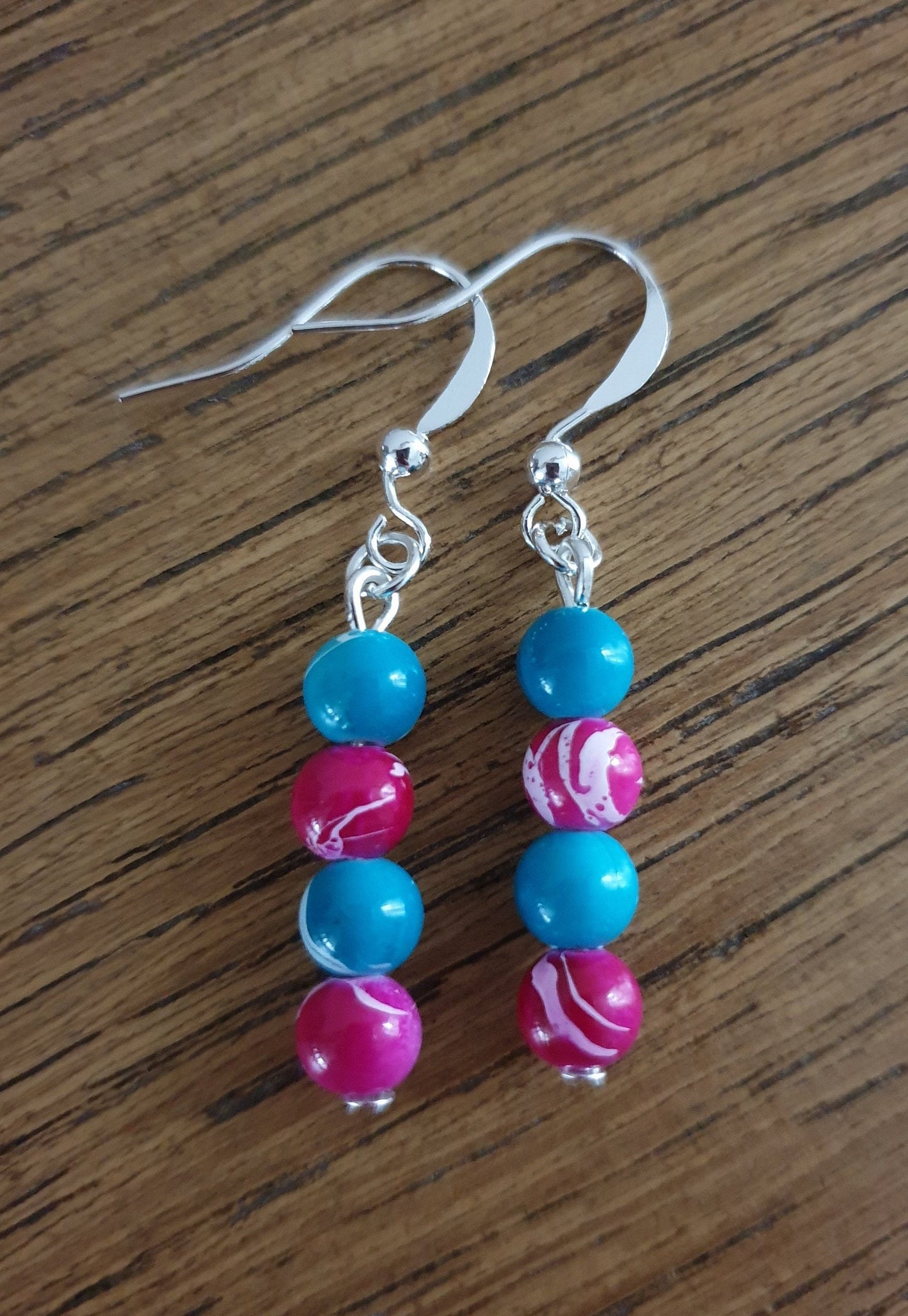 Multicoloured Drawbench Beaded Earrings. Blue, Red, Pink, Green, White, Turquoise. Clip On, Hypoallergenic, Allergy, Lead, Nickel Free