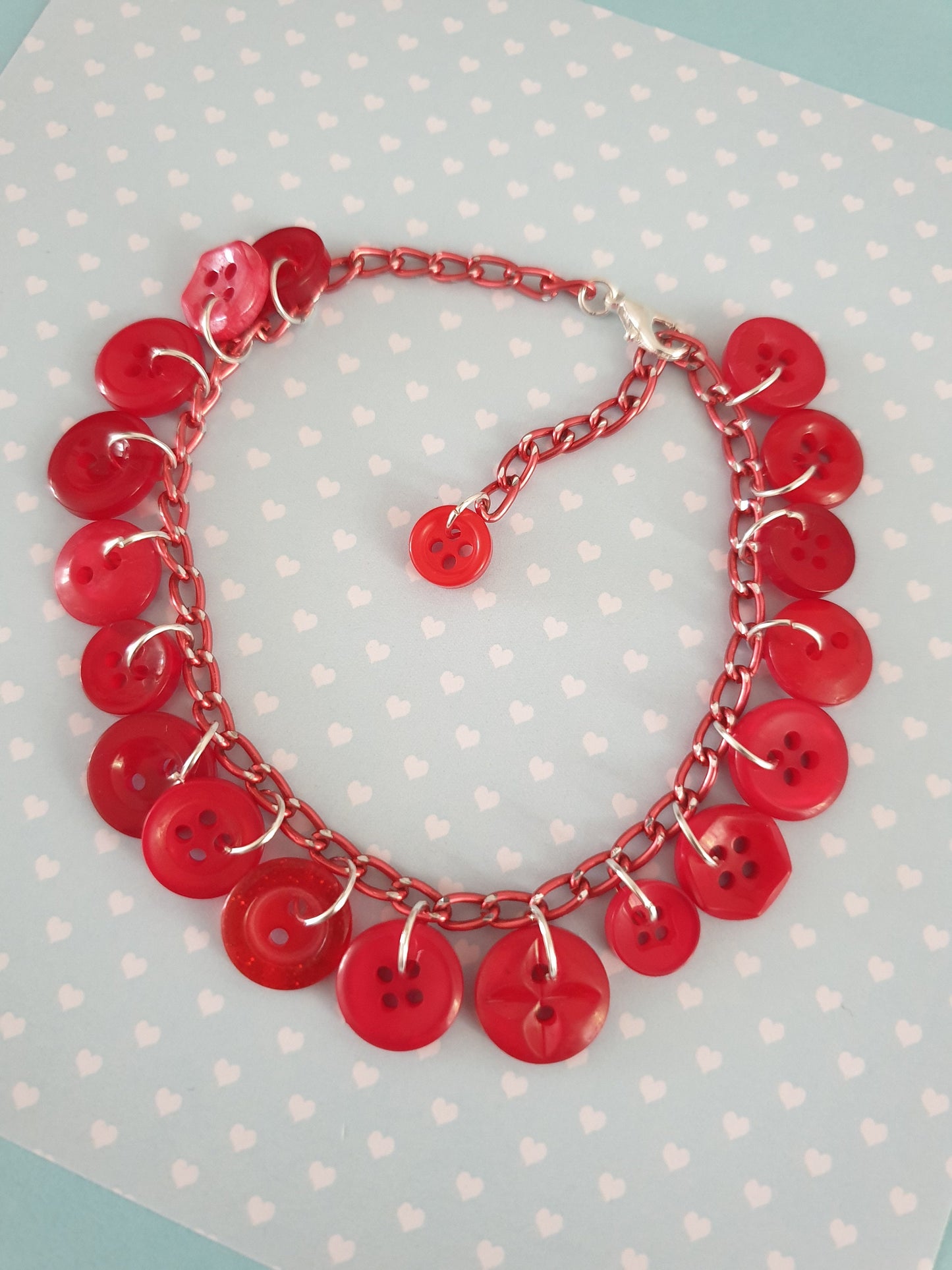 Red Button Charm or Link Bracelet