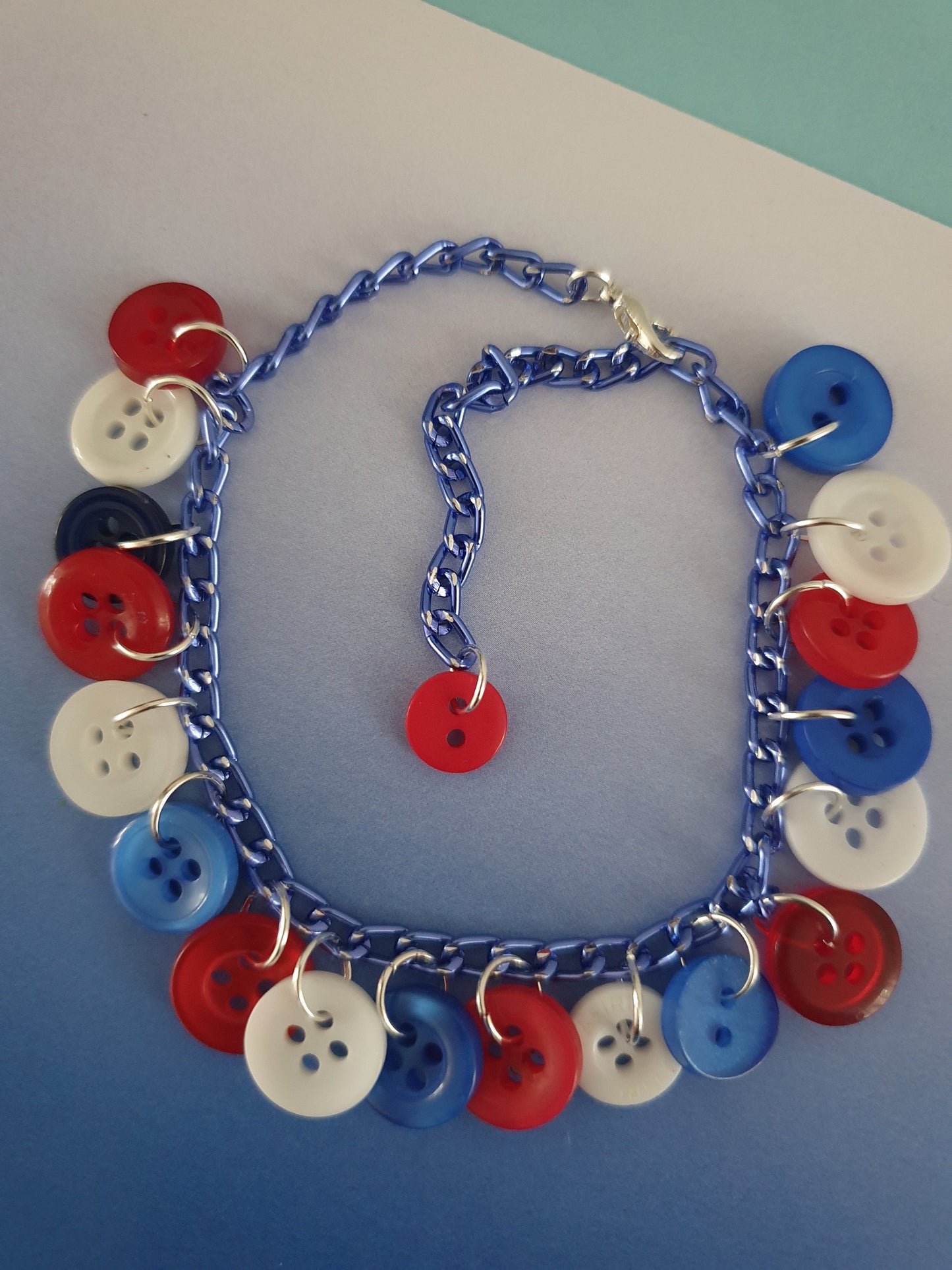 Tri Colour Button Charm Bracelet. Red, White and Blue. Pink, White and Purple. Autumn, Fall, Autumnal, Summer