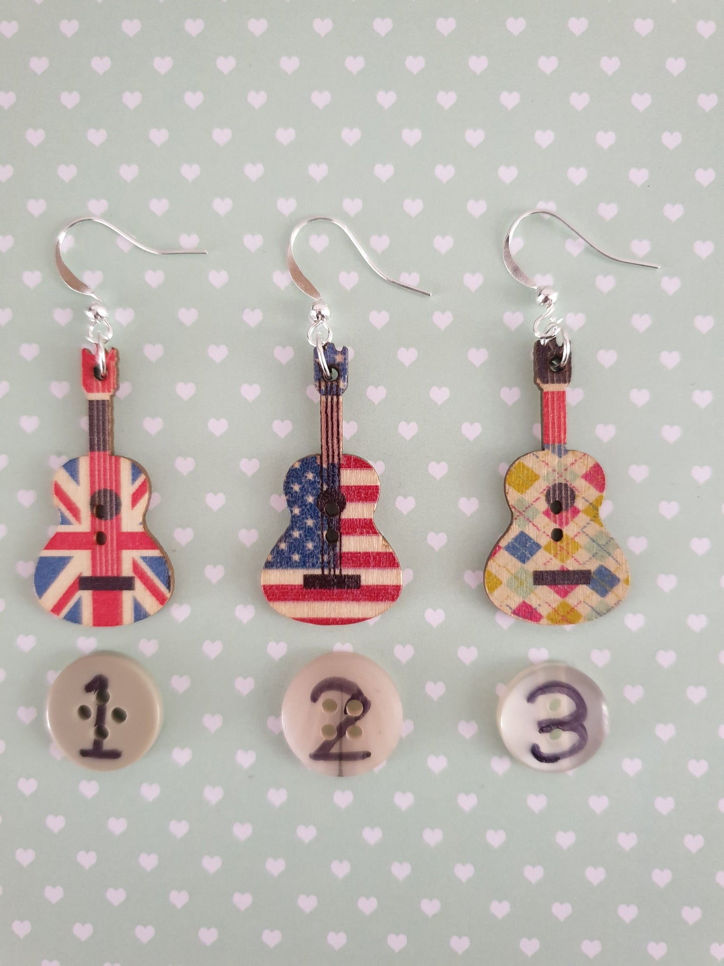 Wooden Guitar Earrings. Music Earrings. Clip On Earrings. Nickel Free Earrings. Music Jewellery. Guitarist Gift. Music Lover Earrings