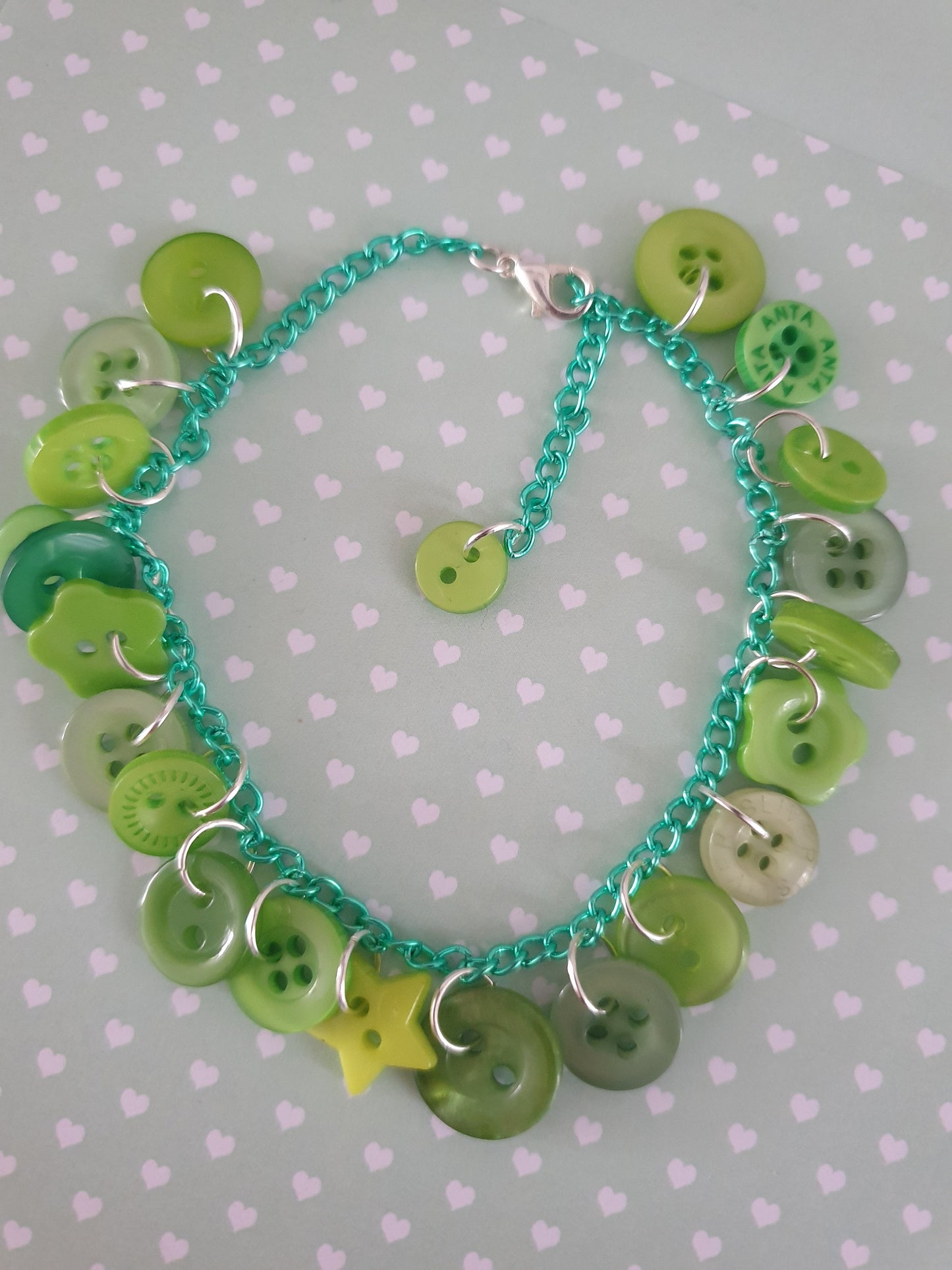 Green Button Charm or Link Bracelet