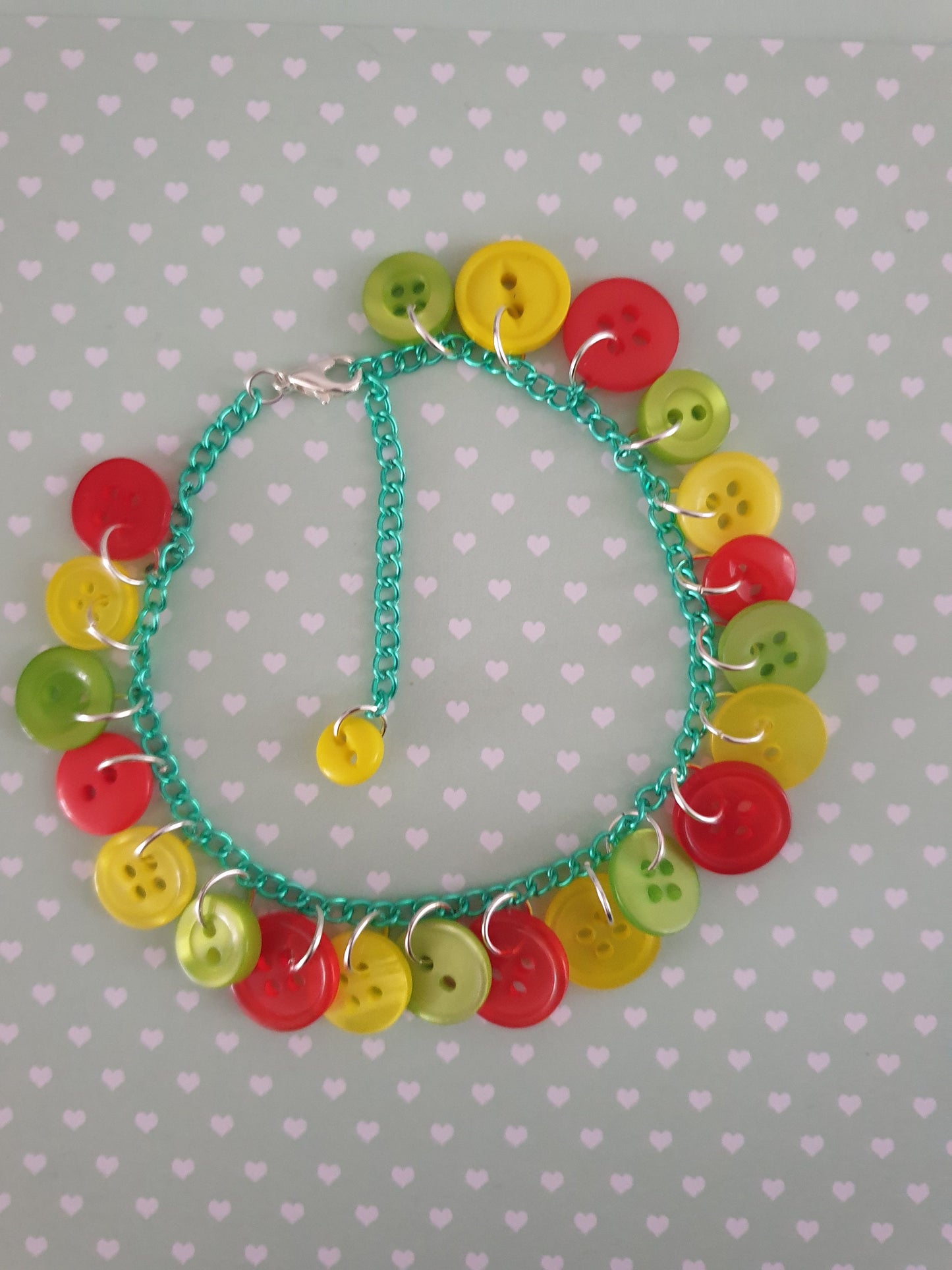 Tri Colour Button Charm Bracelet. Red, White and Blue. Pink, White and Purple. Autumn, Fall, Autumnal, Summer